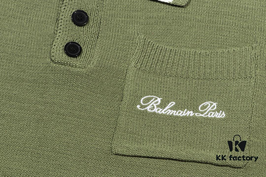 Balmain BALMAIN 2024 New Arrival Polo Short-Sleeve Sweater with Embroidered Logo on Chest Pocket