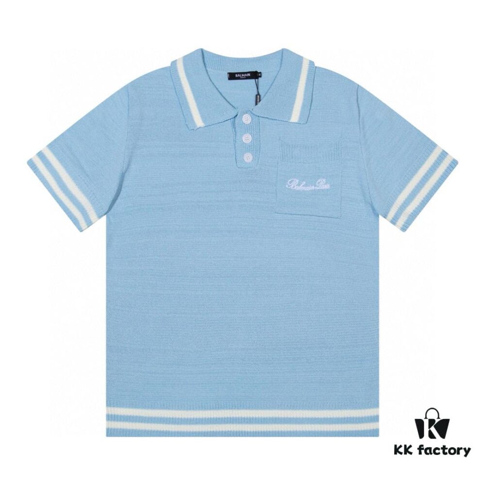 Balmain BALMAIN 2024 New Arrival Polo Short-Sleeve Sweater with Embroidered Logo on Chest Pocket
