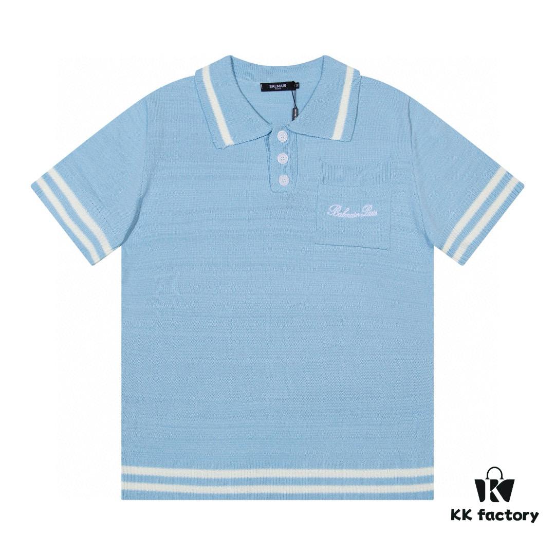 Balmain BALMAIN 2024 New Arrival Polo Short-Sleeve Sweater with Embroidered Logo on Chest Pocket