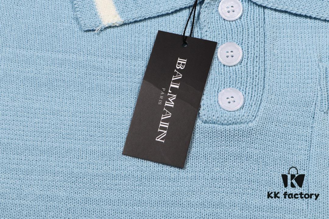 Balmain BALMAIN 2024 New Arrival Polo Short-Sleeve Sweater with Embroidered Logo on Chest Pocket