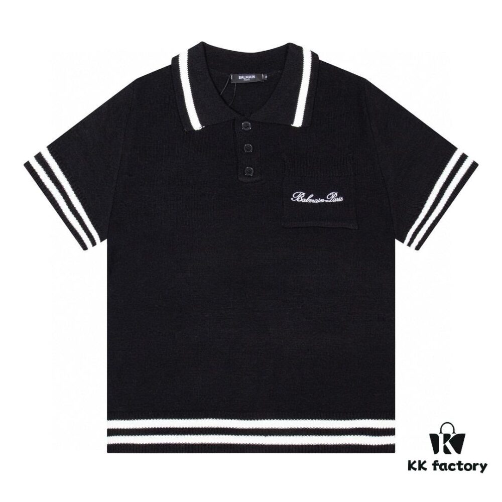 Balmain BALMAIN 2024 New Arrival POLO Short-Sleeve Sweater with Embroidered Logo on Chest Pocket