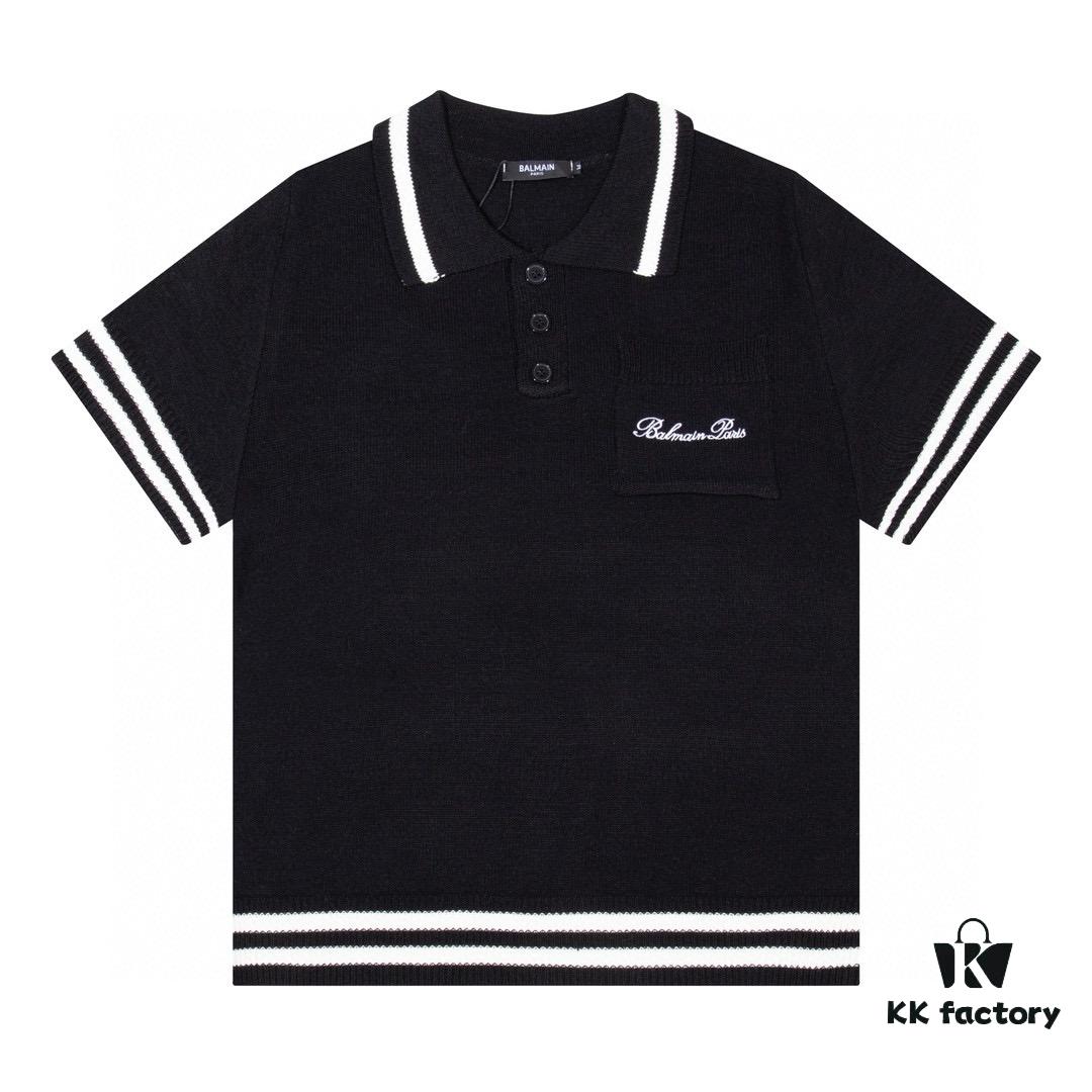 Balmain BALMAIN 2024 New Arrival POLO Short-Sleeve Sweater with Embroidered Logo on Chest Pocket
