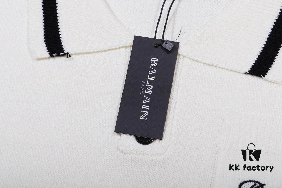 Balmain BALMAIN 2024 New POLO Short-Sleeve Sweater with Embroidered Logo on Chest Pocket