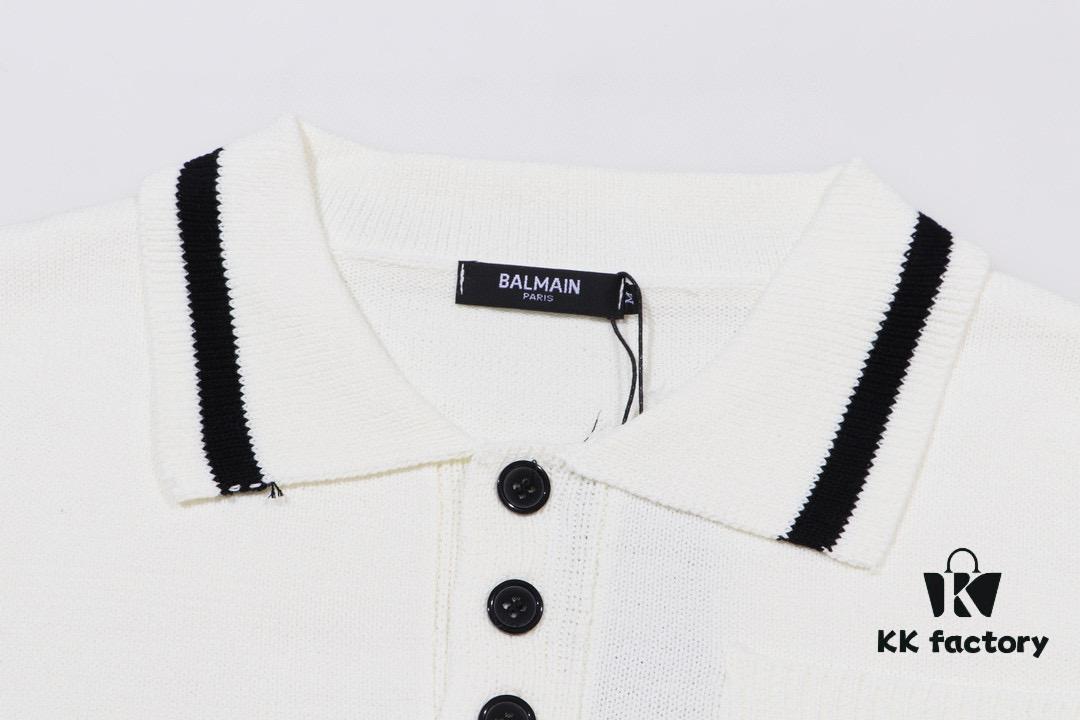Balmain BALMAIN 2024 New POLO Short-Sleeve Sweater with Embroidered Logo on Chest Pocket