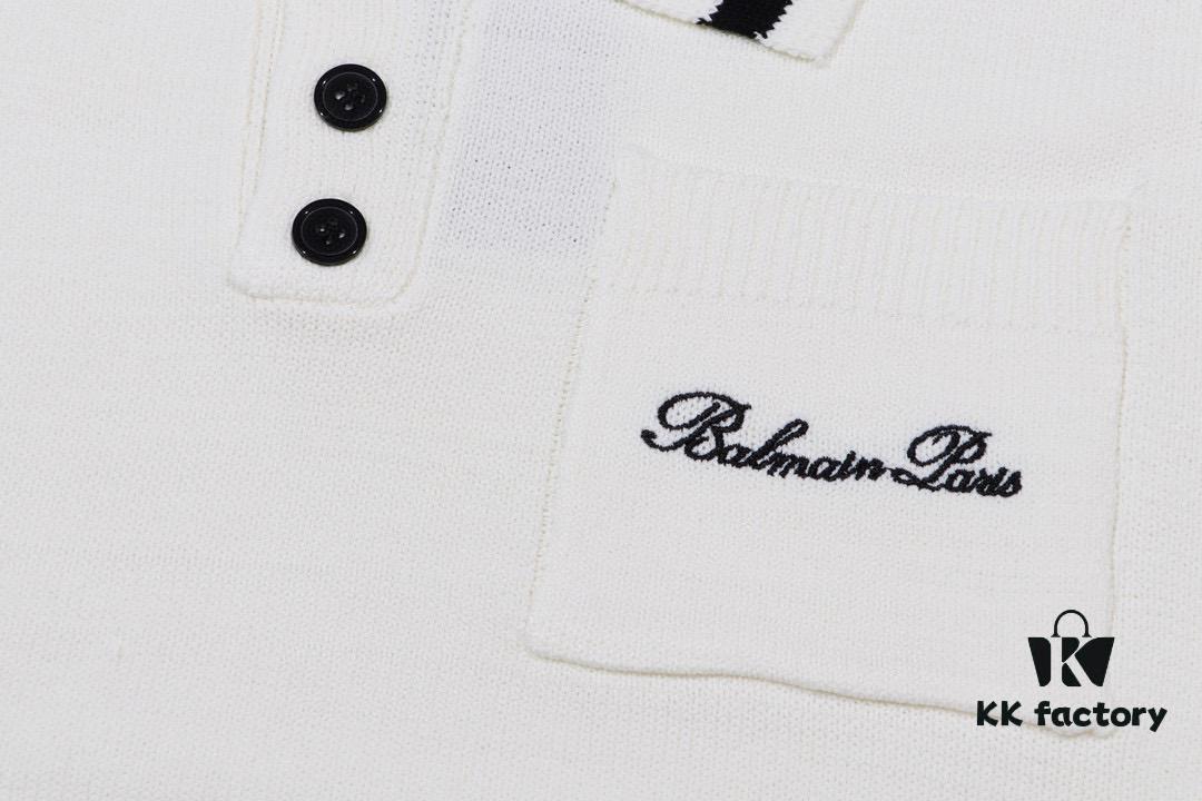 Balmain BALMAIN 2024 New POLO Short-Sleeve Sweater with Embroidered Logo on Chest Pocket