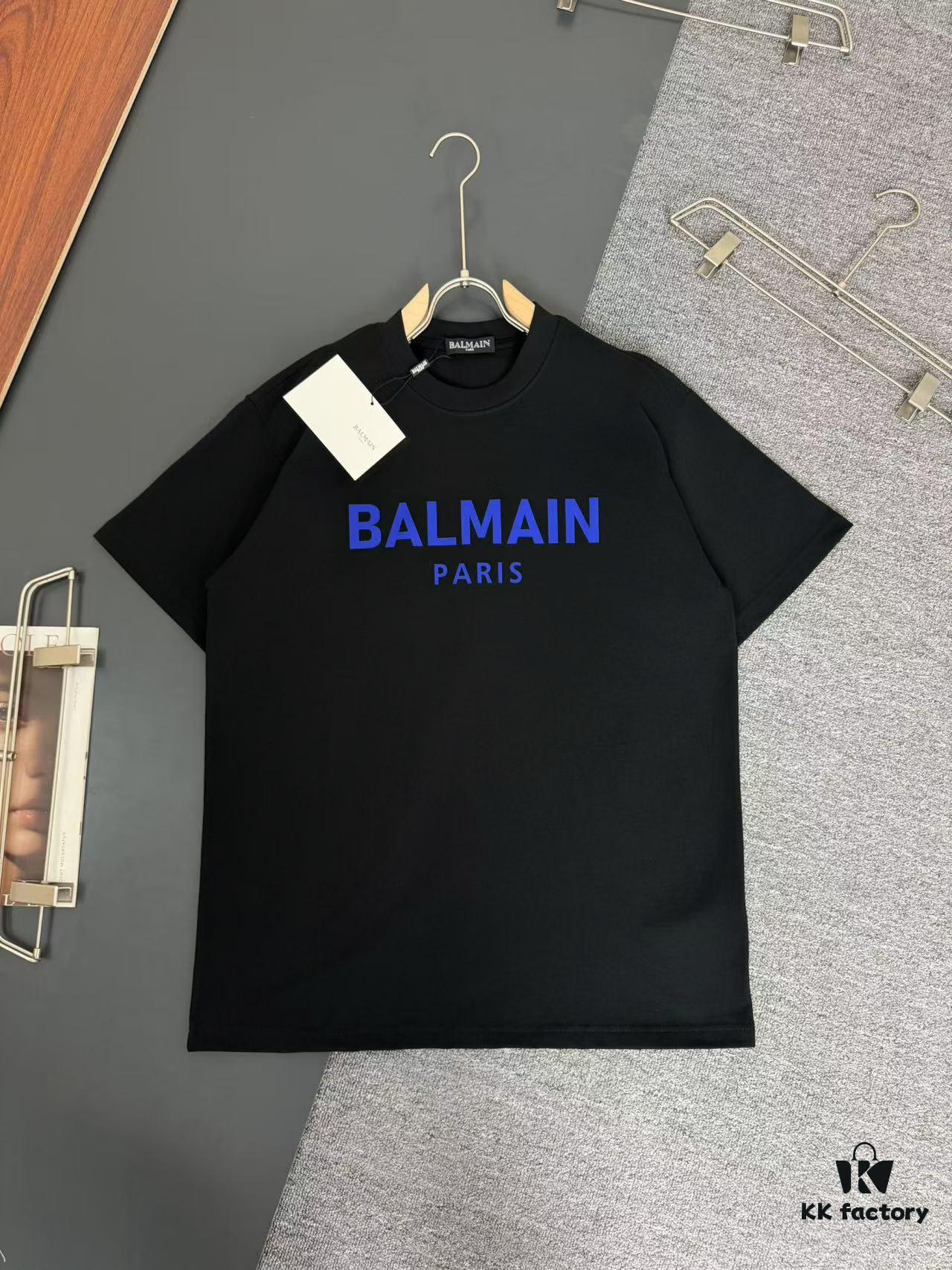 Balmain* Heavyweight 320g Cotton T-Shirt, Thick and Breathable Loose-Fit Short-Sleeve Crew Neck Tee with Logo Print Design, Spring/Summer New Arrival Fashion Casual Wear