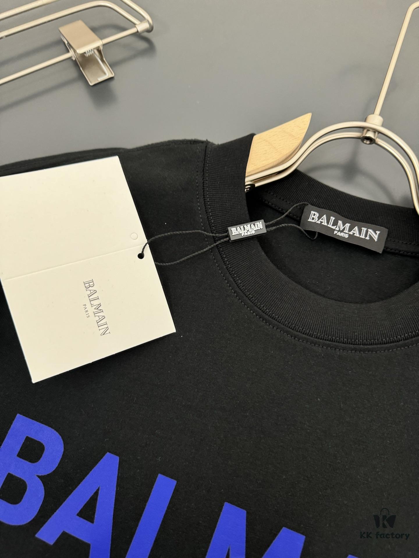 Balmain* Heavyweight 320g Cotton T-Shirt, Thick and Breathable Loose-Fit Short-Sleeve Crew Neck Tee with Logo Print Design, Spring/Summer New Arrival Fashion Casual Wear