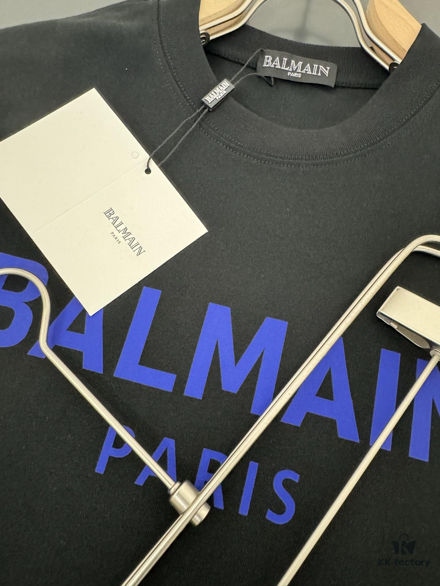 Balmain* Heavyweight 320g Cotton T-Shirt, Thick and Breathable Loose-Fit Short-Sleeve Crew Neck Tee with Logo Print Design, Spring/Summer New Arrival Fashion Casual Wear