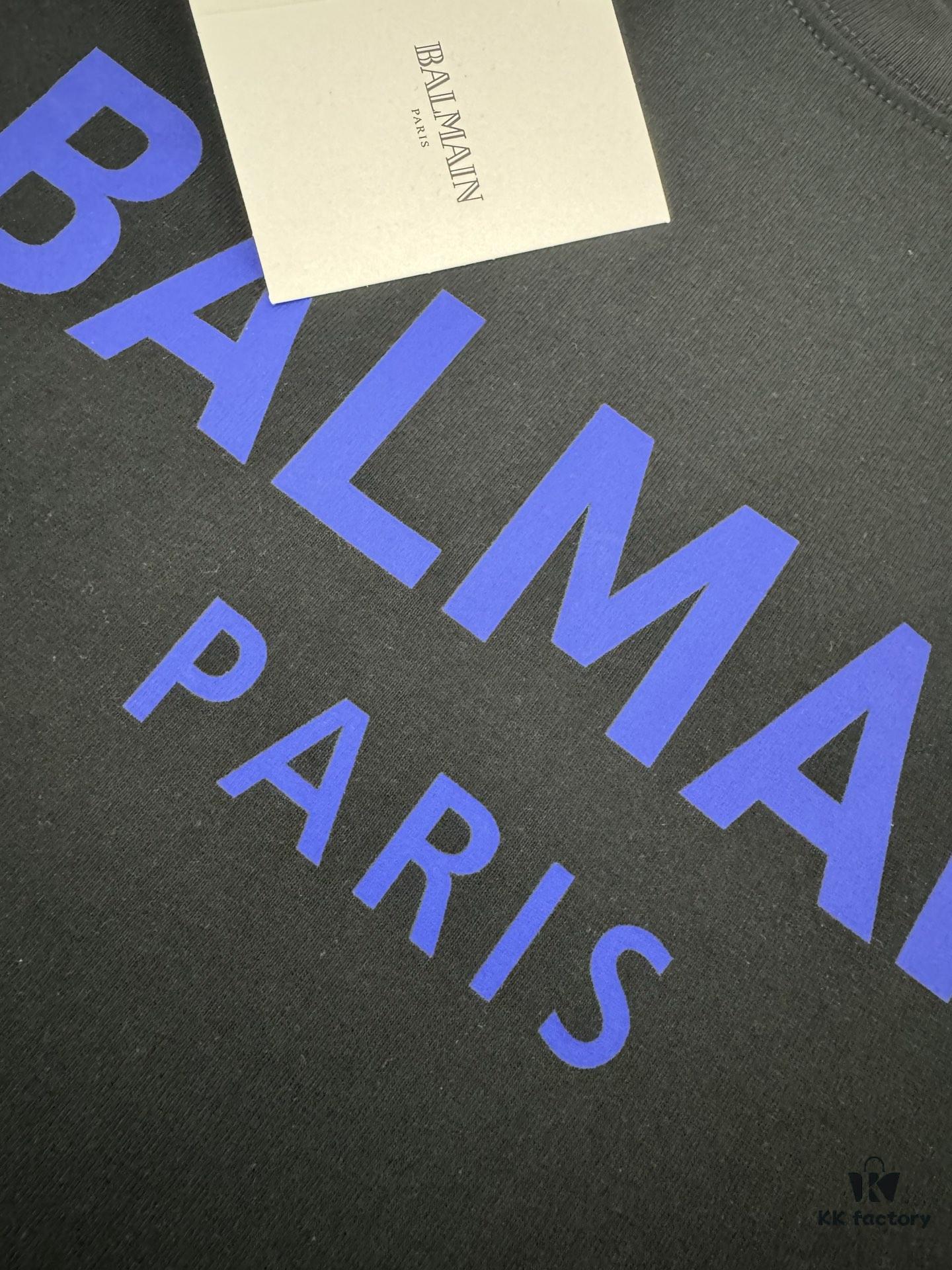 Balmain* Heavyweight 320g Cotton T-Shirt, Thick and Breathable Loose-Fit Short-Sleeve Crew Neck Tee with Logo Print Design, Spring/Summer New Arrival Fashion Casual Wear