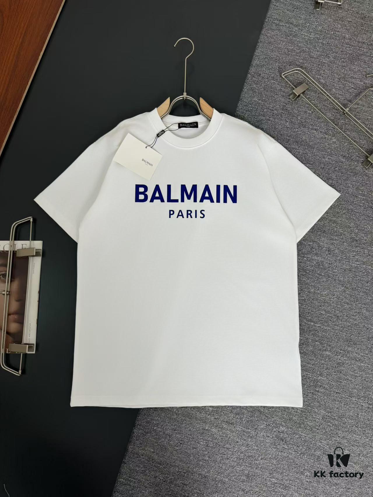 Balmain* 320g Heavyweight Cotton T-Shirt, Thick and Breathable Loose-Fit Short-Sleeve Crew Neck Tee, Fashionable Spring and Summer New Arrival with Printed Logo Design