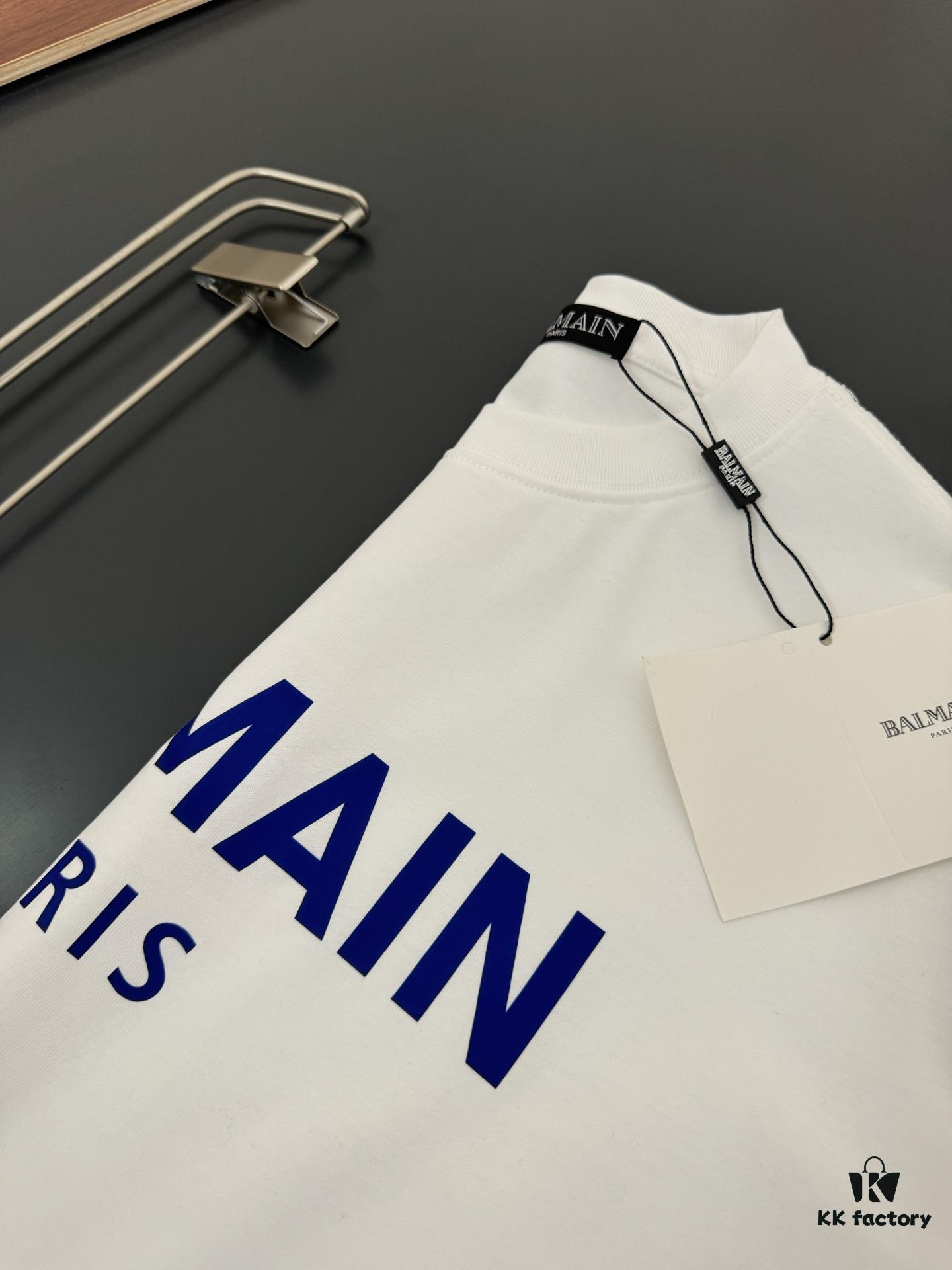 Balmain* 320g Heavyweight Cotton T-Shirt, Thick and Breathable Loose-Fit Short-Sleeve Crew Neck Tee, Fashionable Spring and Summer New Arrival with Printed Logo Design