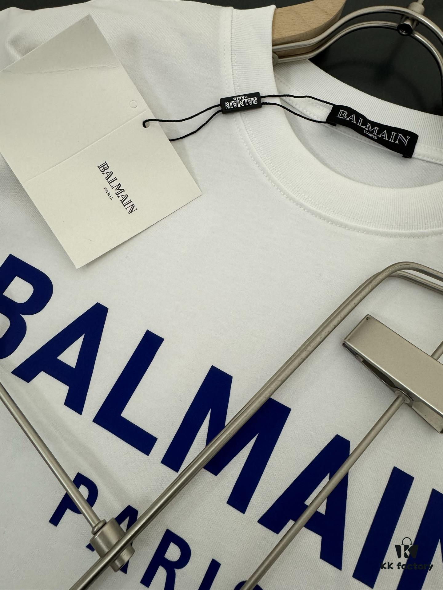 Balmain* 320g Heavyweight Cotton T-Shirt, Thick and Breathable Loose-Fit Short-Sleeve Crew Neck Tee, Fashionable Spring and Summer New Arrival with Printed Logo Design