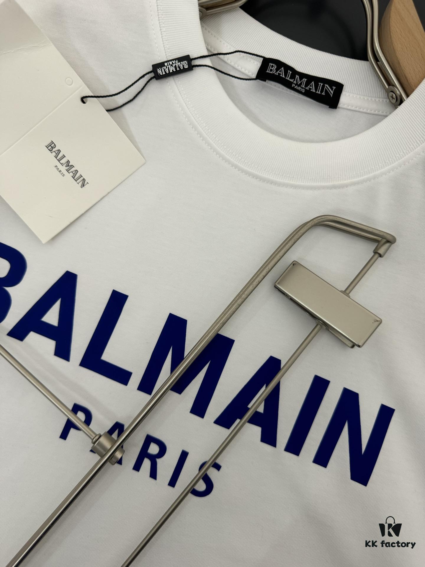 Balmain* 320g Heavyweight Cotton T-Shirt, Thick and Breathable Loose-Fit Short-Sleeve Crew Neck Tee, Fashionable Spring and Summer New Arrival with Printed Logo Design