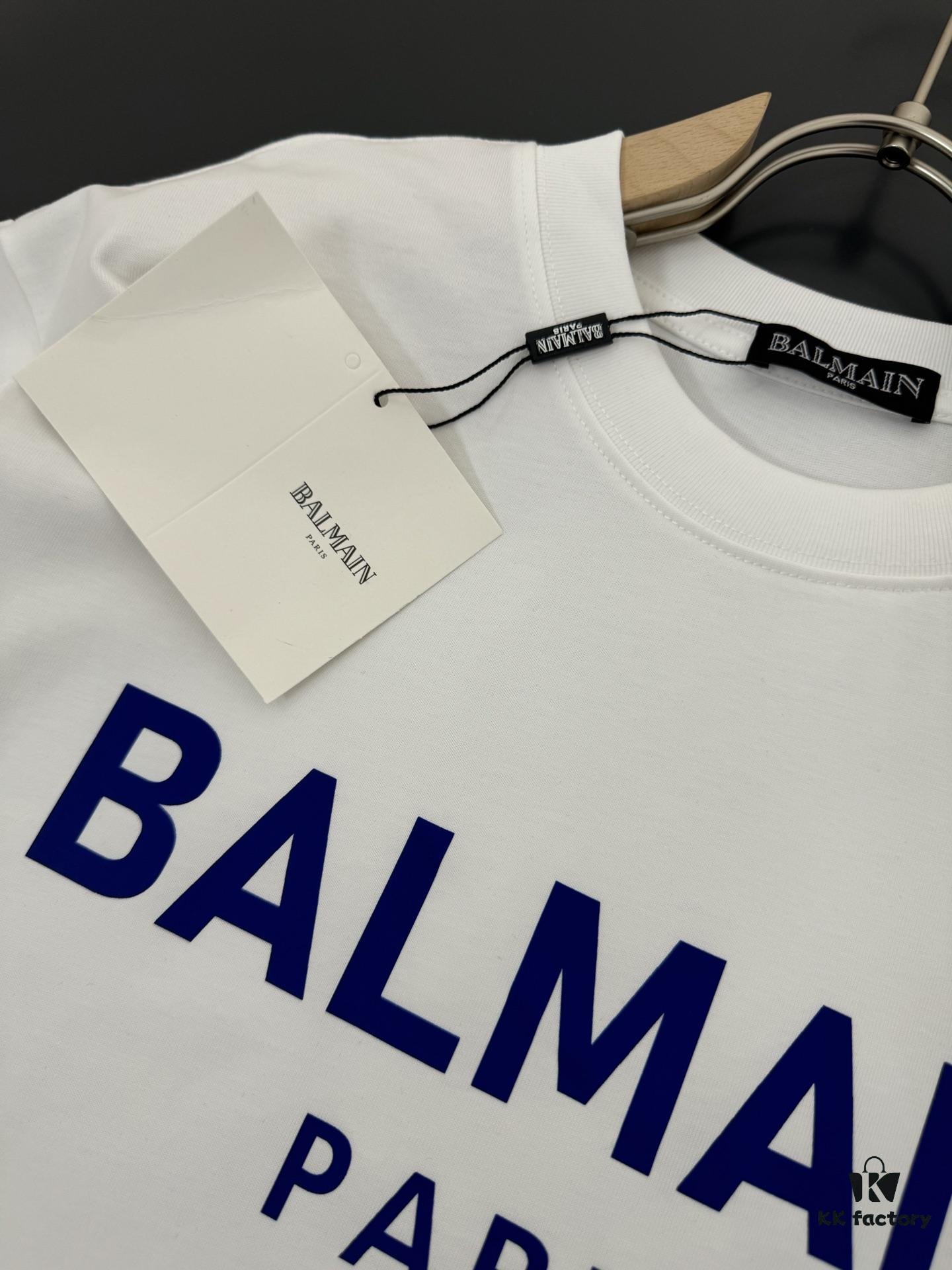 Balmain* 320g Heavyweight Cotton T-Shirt, Thick and Breathable Loose-Fit Short-Sleeve Crew Neck Tee, Fashionable Spring and Summer New Arrival with Printed Logo Design