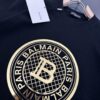 Balmain Heavyweight 320g Cotton T-Shirt, Thick and Breathable Loose-Fit Short-Sleeve Crew Neck Tee, New Spring-Summer Fashion with Gold Foil Logo Print