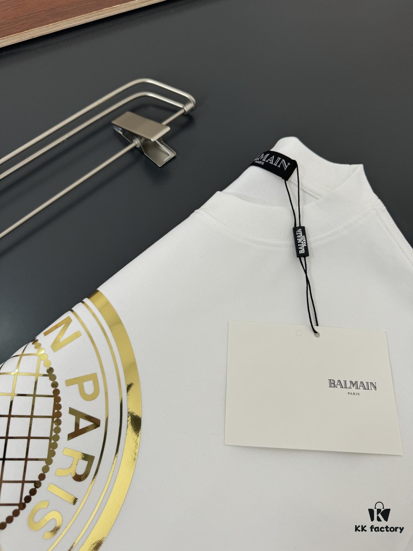 Balmain* 320g Heavyweight Cotton T-Shirt, Thick and Breathable, Loose Fit, Foil Print Logo Design, Spring/Summer New Round Neck Fashion Short Sleeve T-Shirt, Comfortable Against Skin, Stylish and Wearable, Original Craftsmanship, Casual Versatile Essential