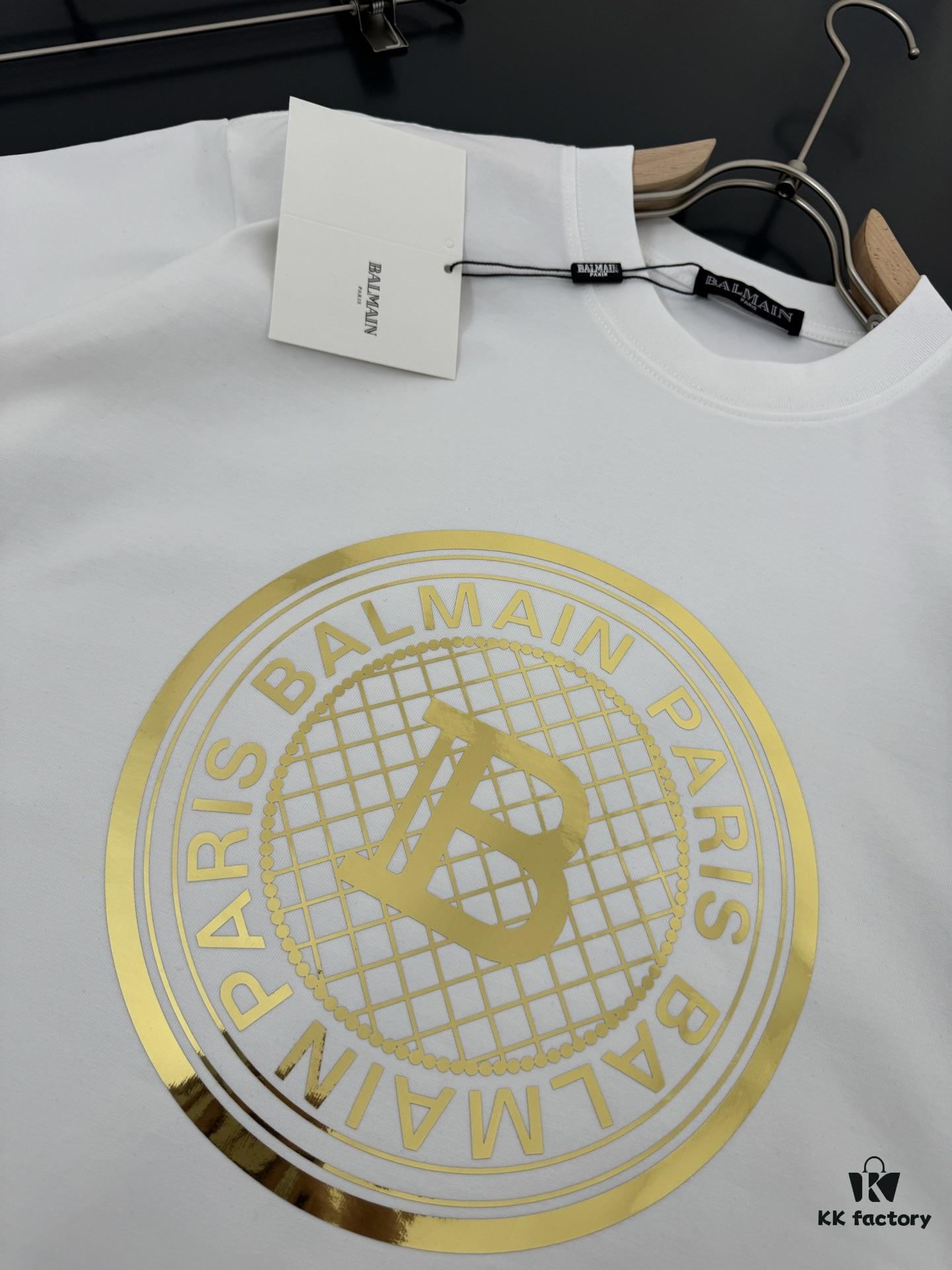 Balmain* 320g Heavyweight Cotton T-Shirt, Thick and Breathable, Loose Fit, Foil Print Logo Design, Spring/Summer New Round Neck Fashion Short Sleeve T-Shirt, Comfortable Against Skin, Stylish and Wearable, Original Craftsmanship, Casual Versatile Essential