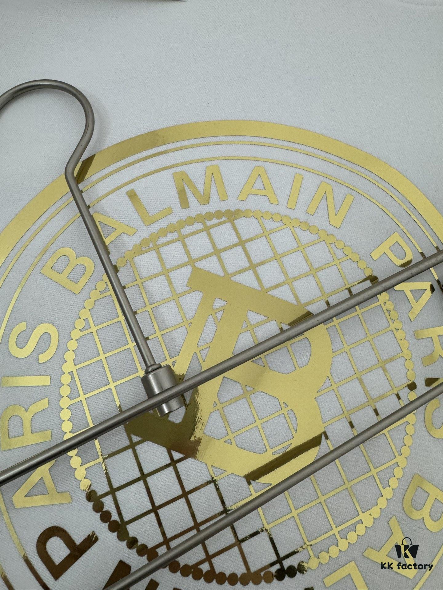 Balmain* 320g Heavyweight Cotton T-Shirt, Thick and Breathable, Loose Fit, Foil Print Logo Design, Spring/Summer New Round Neck Fashion Short Sleeve T-Shirt, Comfortable Against Skin, Stylish and Wearable, Original Craftsmanship, Casual Versatile Essential