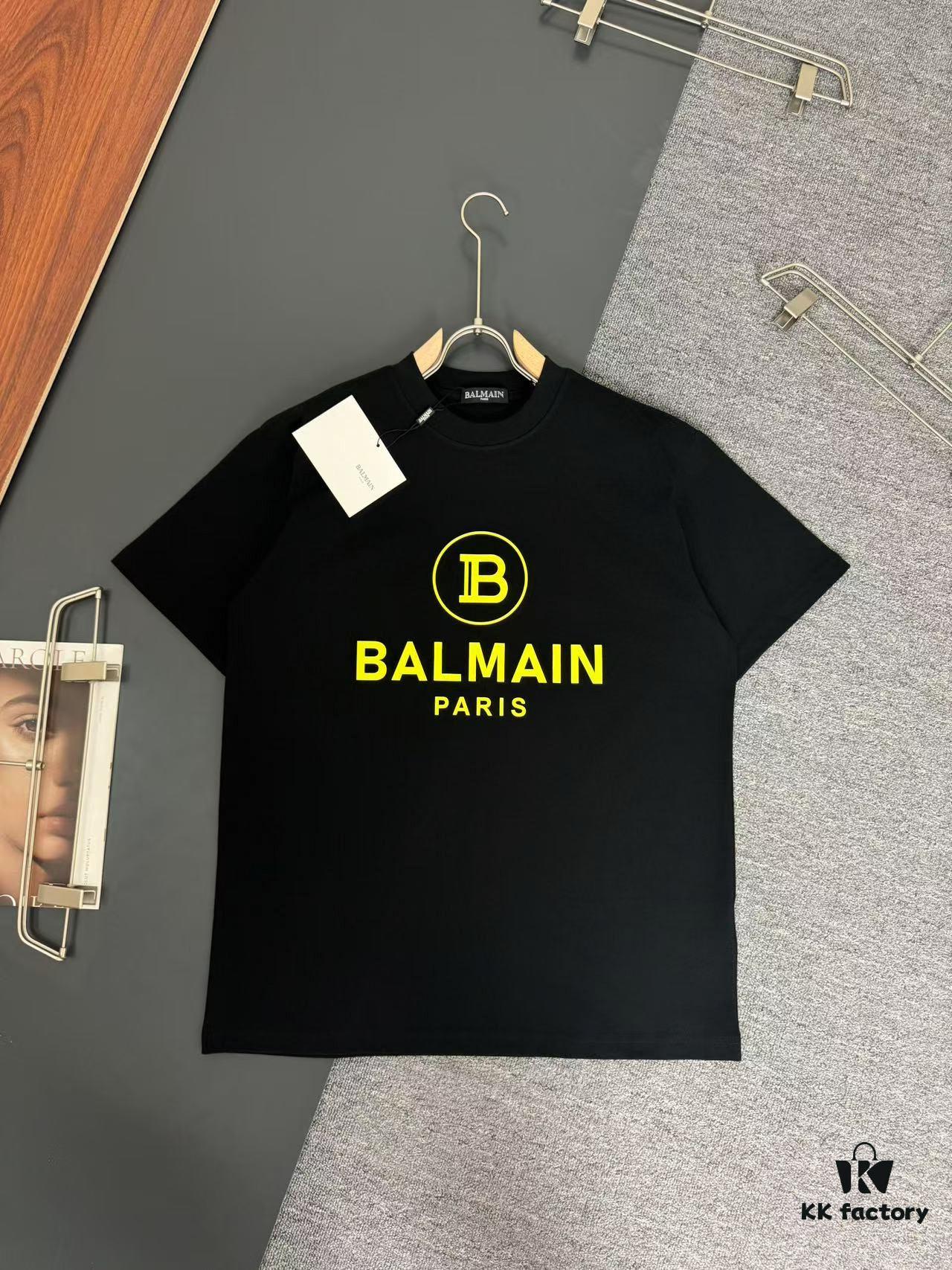 Balmain Heavyweight 320g Cotton T-Shirt with Logo Print, Breathable and Comfortable Loose-Fit Short-Sleeve Crew Neck Tee for Spring and Summer