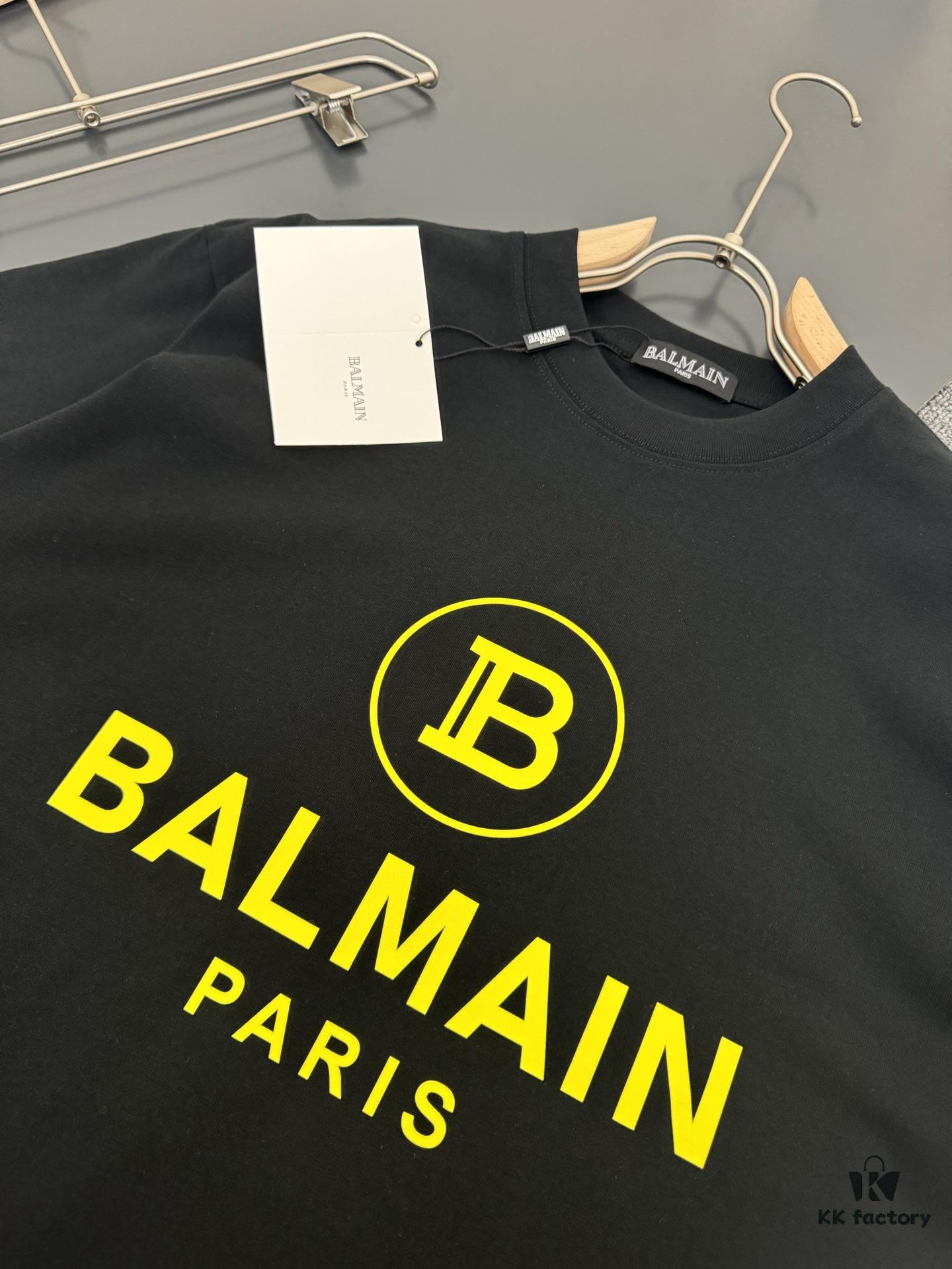 Balmain Heavyweight 320g Cotton T-Shirt with Logo Print, Breathable and Comfortable Loose-Fit Short-Sleeve Crew Neck Tee for Spring and Summer