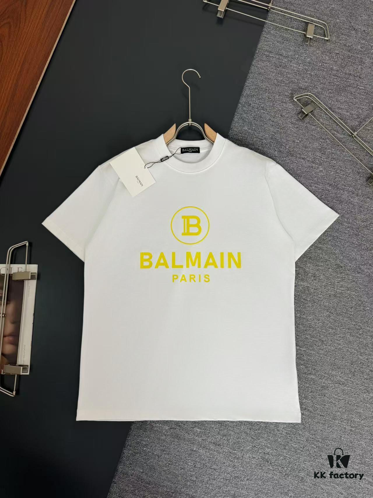 Balmain Heavyweight 320g Cotton T-Shirt with Logo Print, Breathable Loose-Fit Short-Sleeve Crew Neck Tee for Spring and Summer