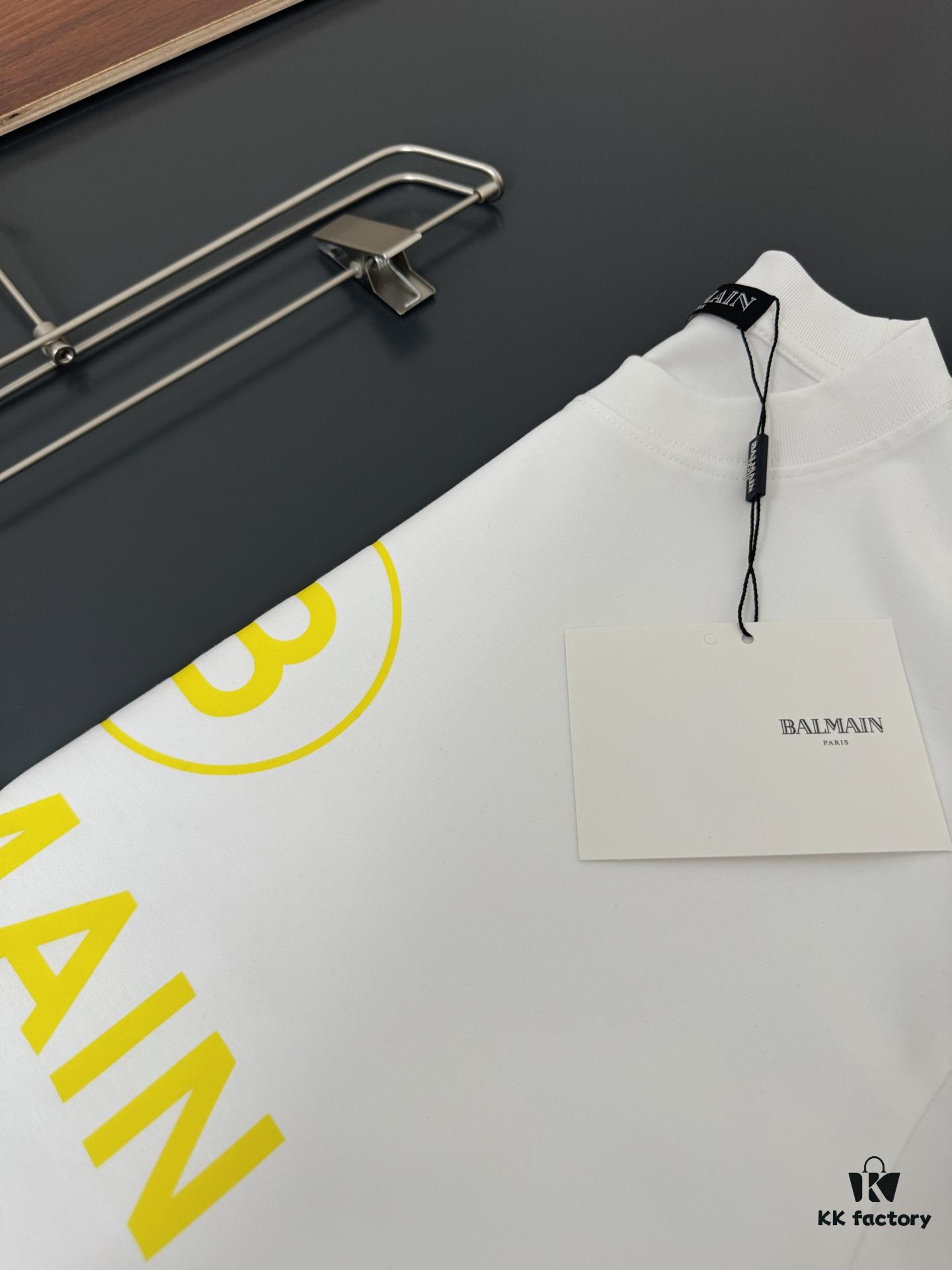 Balmain Heavyweight 320g Cotton T-Shirt with Logo Print, Breathable Loose-Fit Short-Sleeve Crew Neck Tee for Spring and Summer