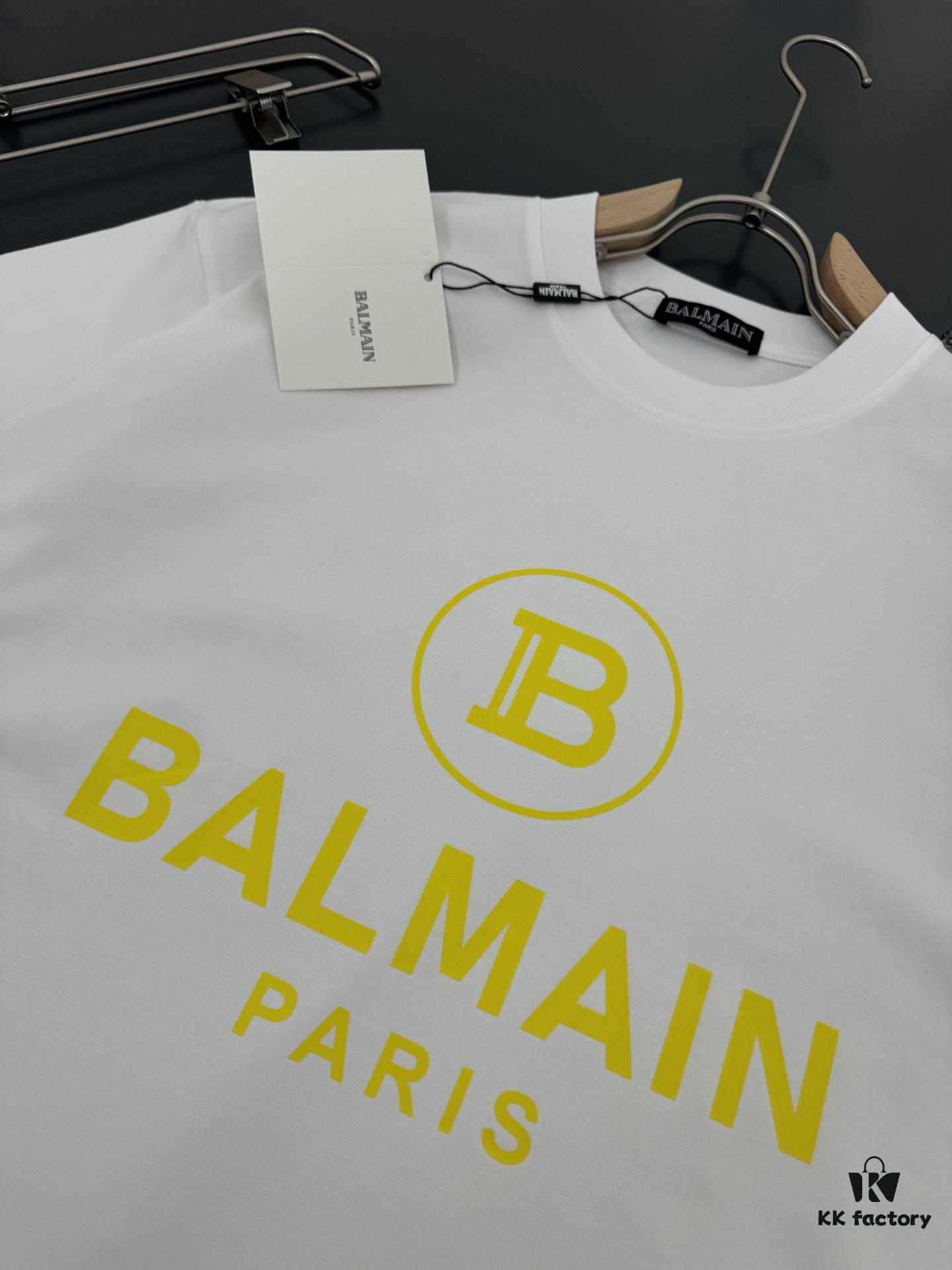 Balmain Heavyweight 320g Cotton T-Shirt with Logo Print, Breathable Loose-Fit Short-Sleeve Crew Neck Tee for Spring and Summer