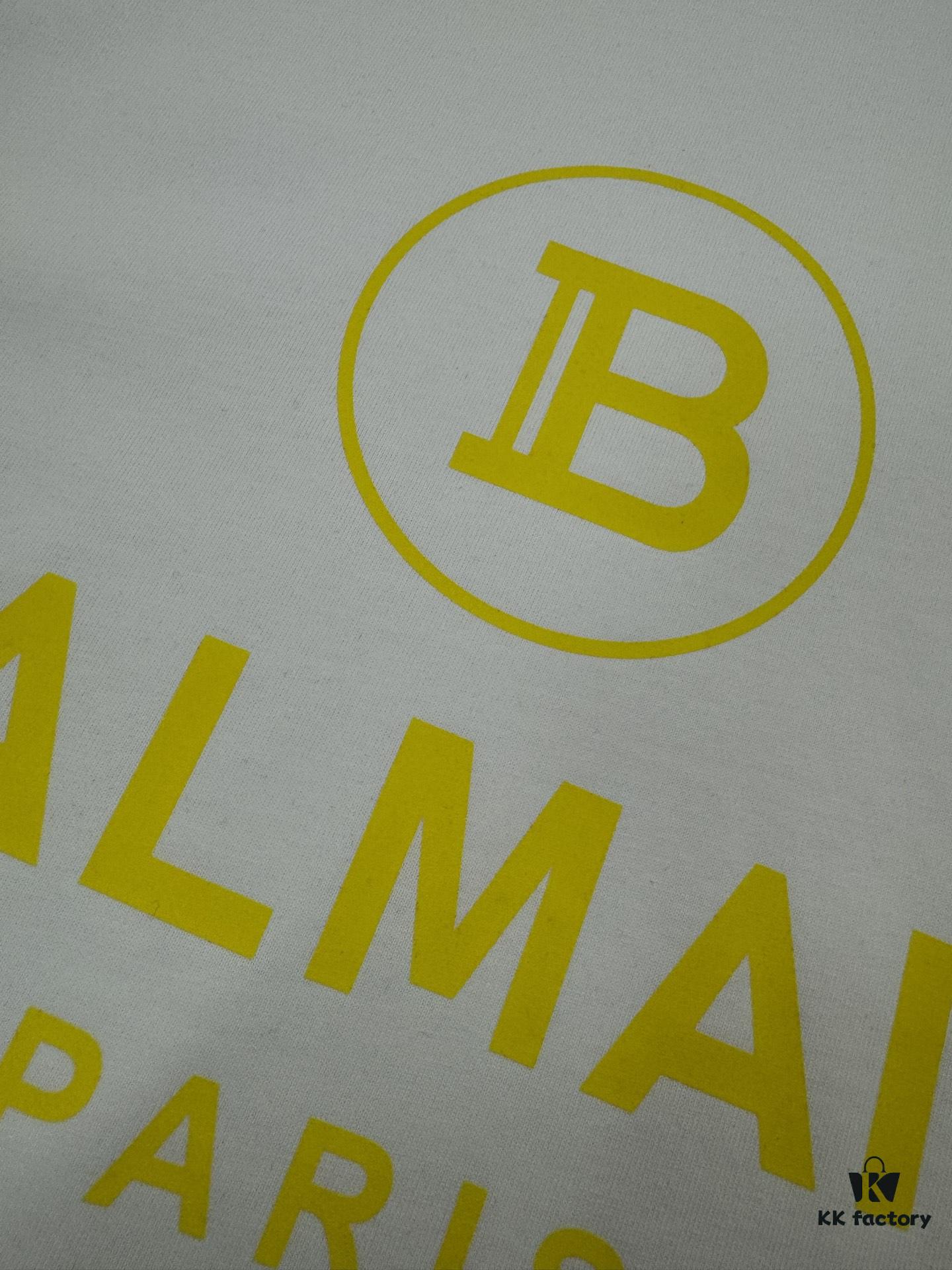 Balmain Heavyweight 320g Cotton T-Shirt with Logo Print, Breathable Loose-Fit Short-Sleeve Crew Neck Tee for Spring and Summer