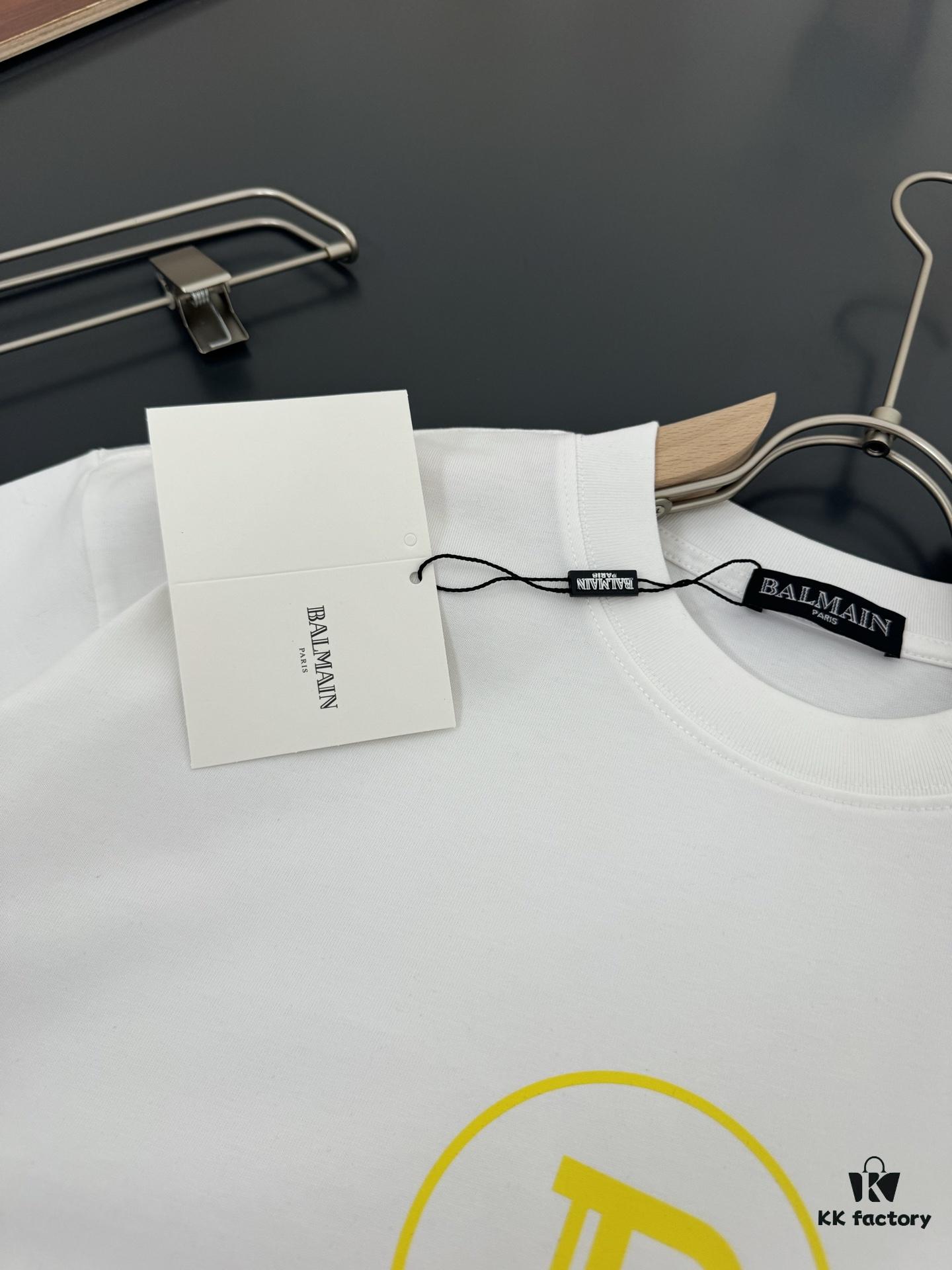 Balmain Heavyweight 320g Cotton T-Shirt with Logo Print, Breathable Loose-Fit Short-Sleeve Crew Neck Tee for Spring and Summer