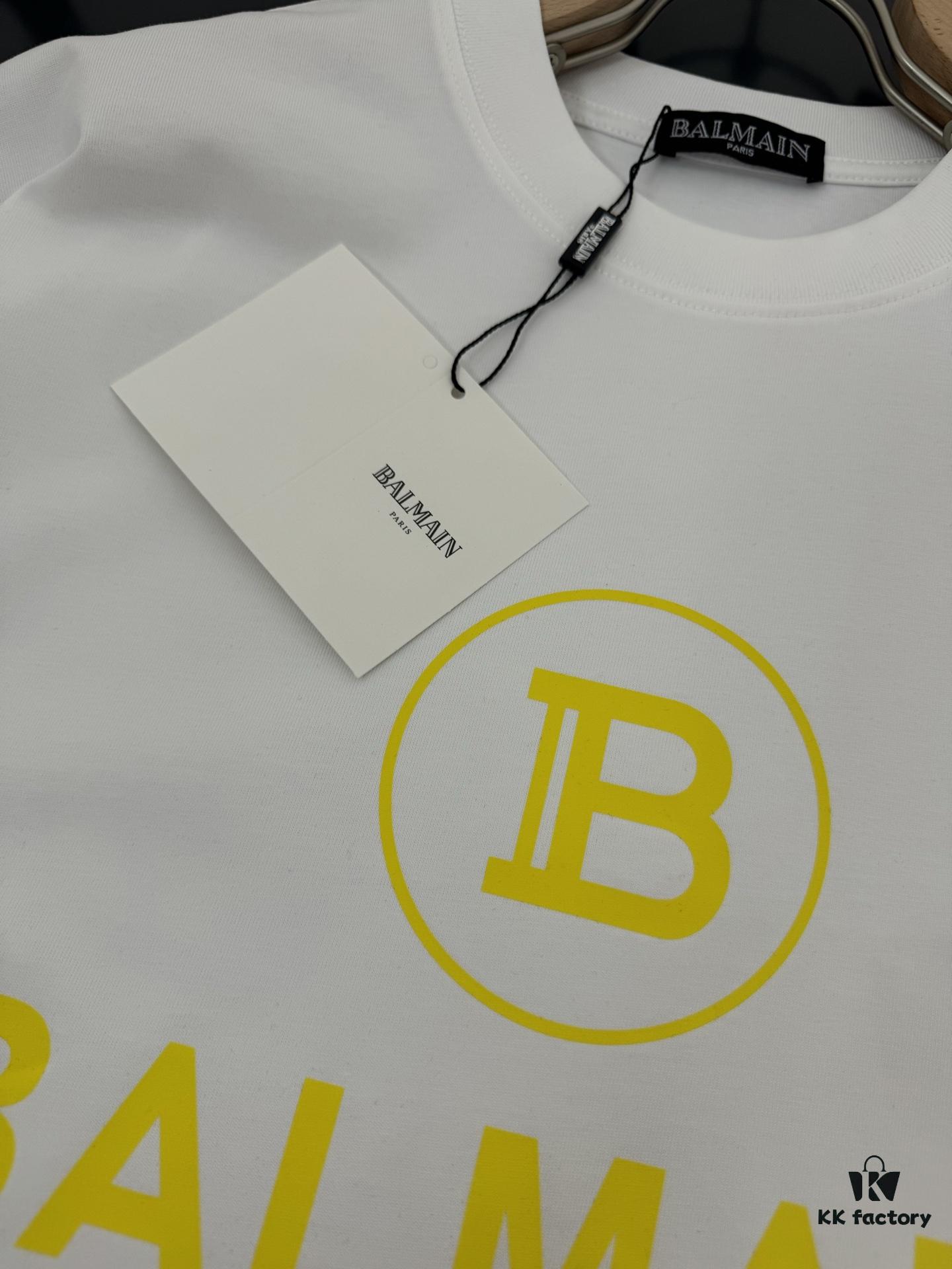 Balmain Heavyweight 320g Cotton T-Shirt with Logo Print, Breathable Loose-Fit Short-Sleeve Crew Neck Tee for Spring and Summer