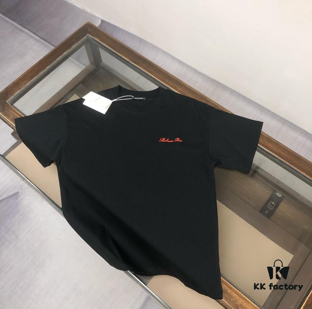 BALMAIN 2025SS Collection Counter-Match Round Neck Short-Sleeve T-Shirt – Front and Back Custom Logo Craftsmanship, Exclusive Fabric Supply, Thick Board 3D Structure