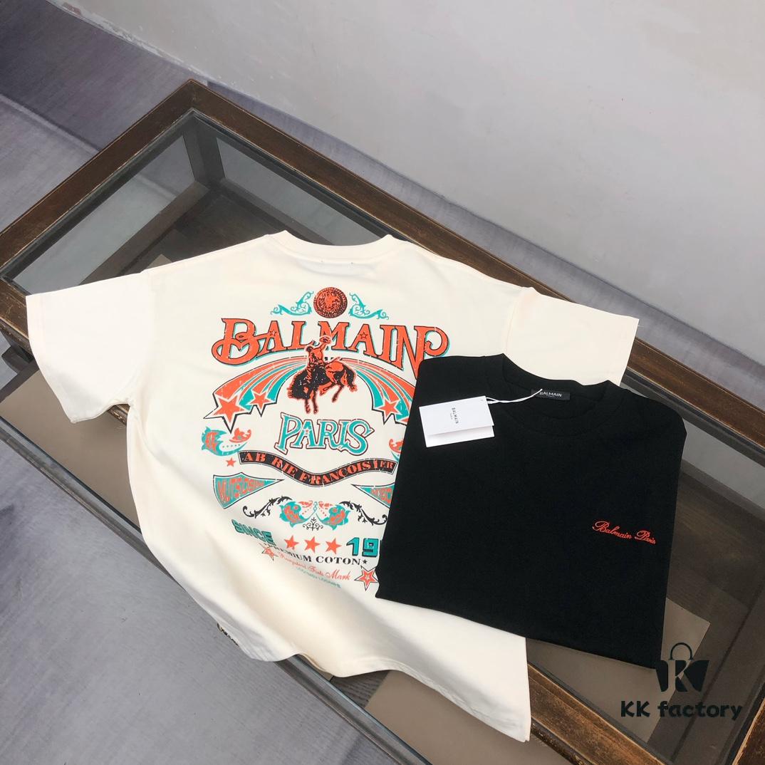 BALMAIN 2025SS Collection Counter-Match Round Neck Short-Sleeve T-Shirt – Front and Back Custom Logo Craftsmanship, Exclusive Fabric Supply, Thick Board 3D Structure
