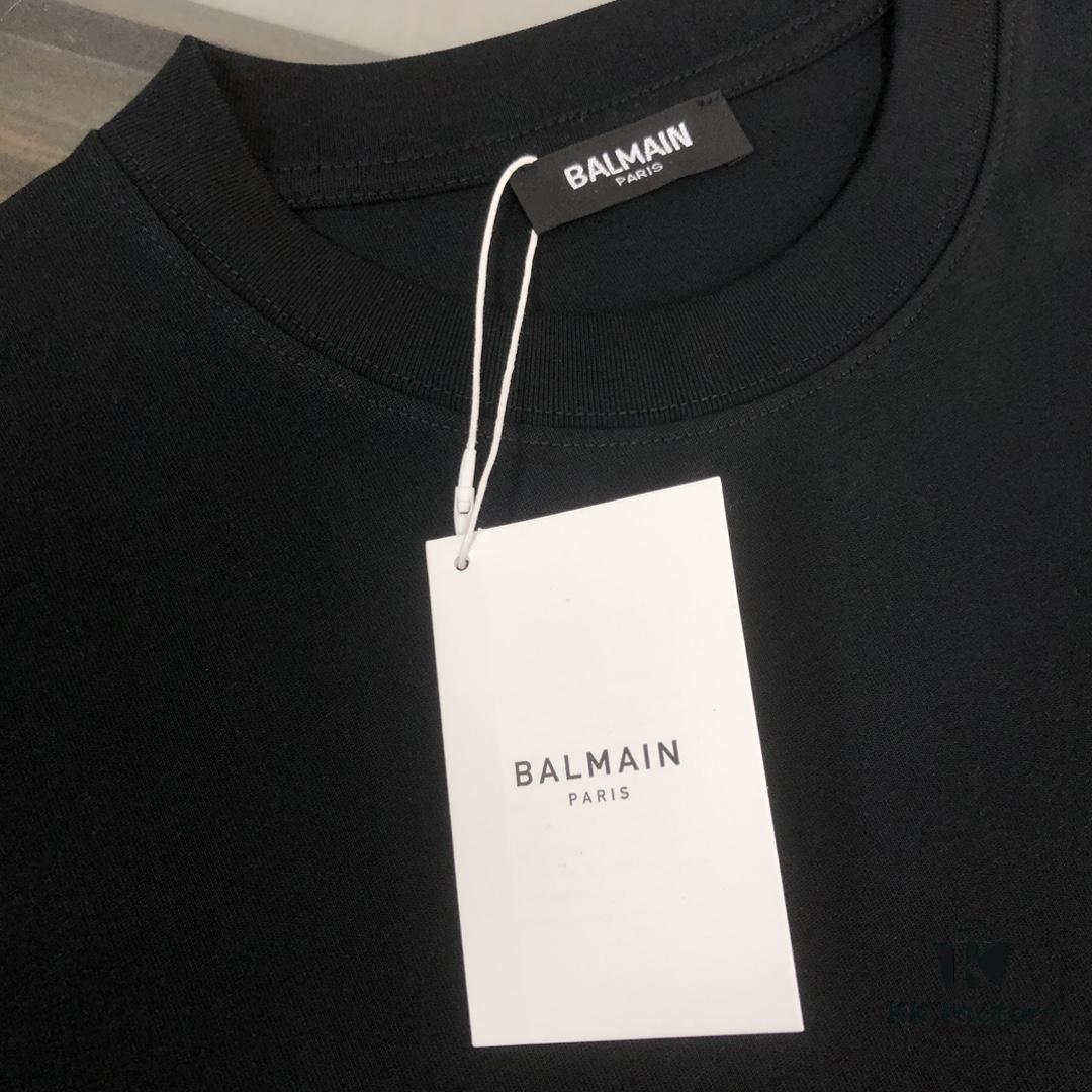 BALMAIN 2025SS Collection Counter-Match Round Neck Short-Sleeve T-Shirt – Front and Back Custom Logo Craftsmanship, Exclusive Fabric Supply, Thick Board 3D Structure