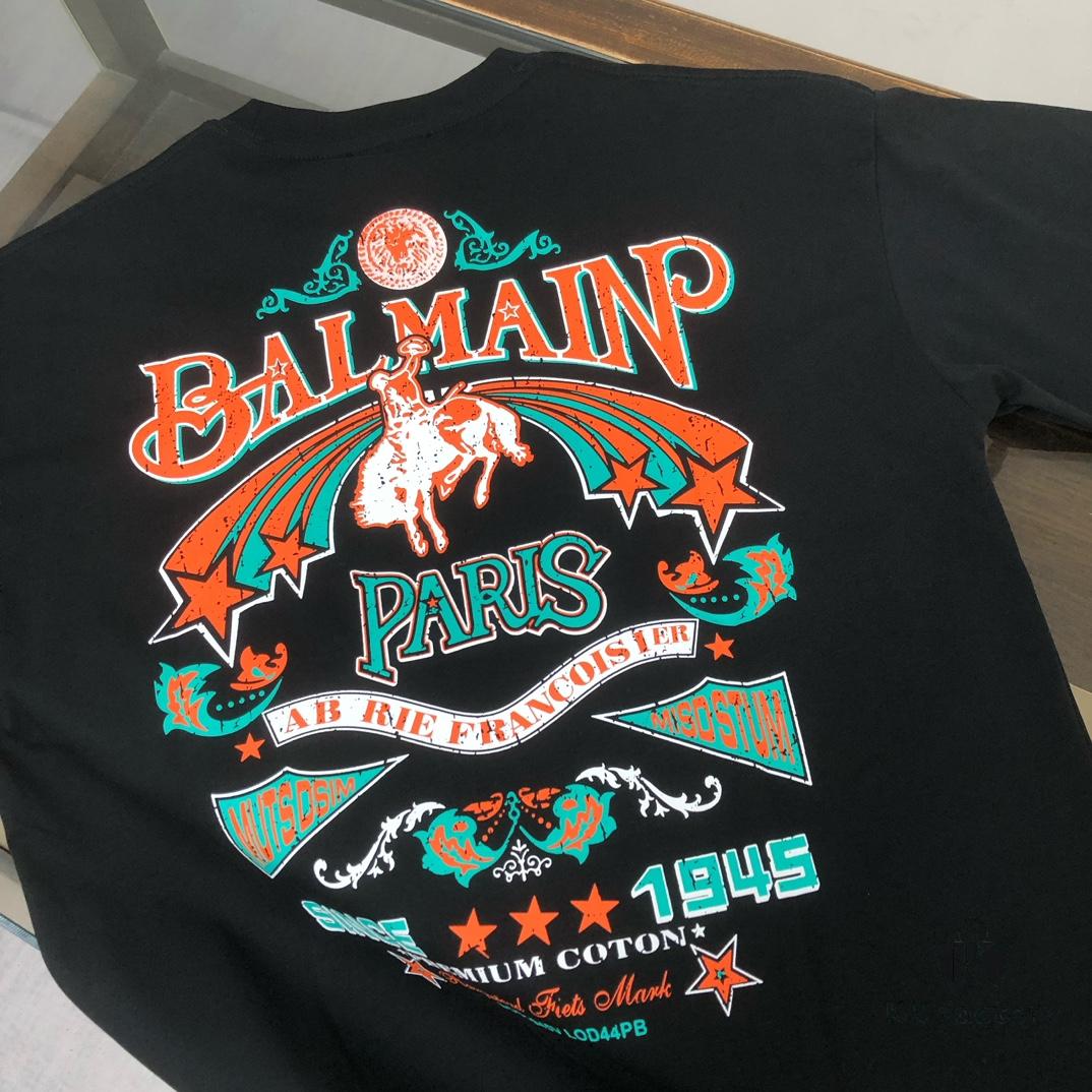 BALMAIN 2025SS Collection Counter-Match Round Neck Short-Sleeve T-Shirt – Front and Back Custom Logo Craftsmanship, Exclusive Fabric Supply, Thick Board 3D Structure