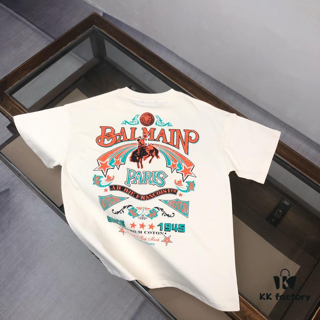 BALMAIN 2025 SS Collection Round Neck Short Sleeve T-Shirt – Same Design as Official Counter, Front and Back Custom Logo, Exclusive Fabric, Thick Board 3D Construction