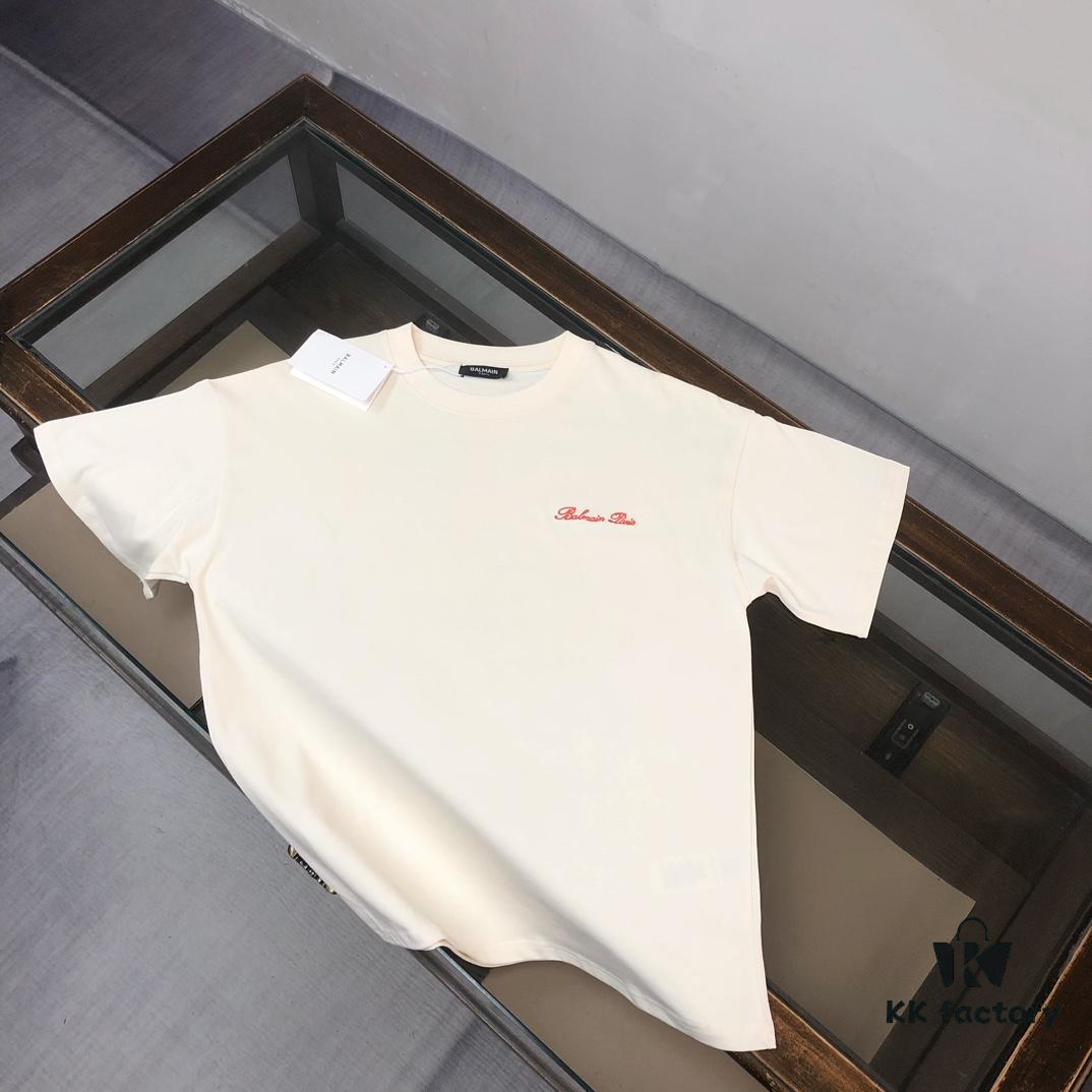 BALMAIN 2025 SS Collection Round Neck Short Sleeve T-Shirt – Same Design as Official Counter, Front and Back Custom Logo, Exclusive Fabric, Thick Board 3D Construction