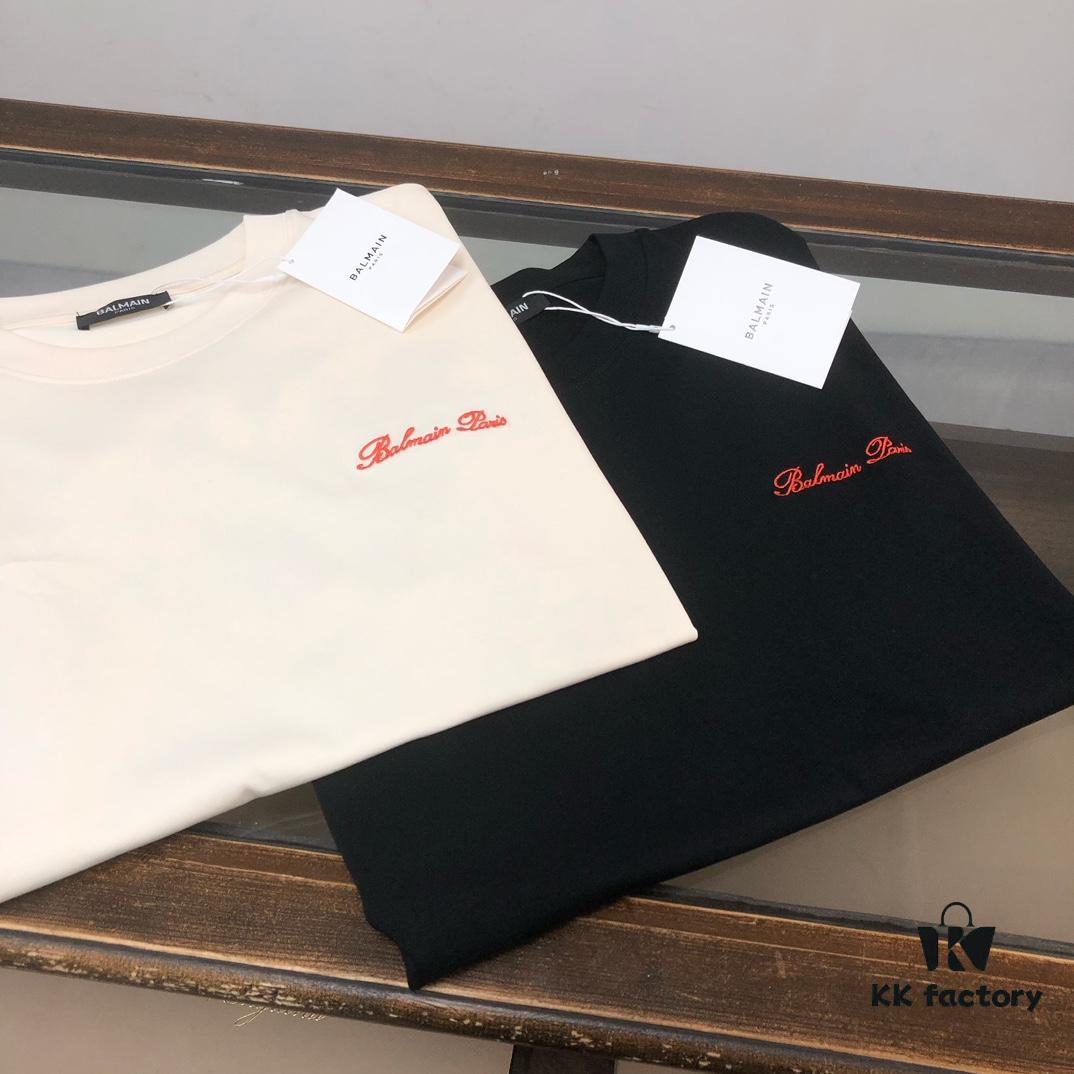 BALMAIN 2025 SS Collection Round Neck Short Sleeve T-Shirt – Same Design as Official Counter, Front and Back Custom Logo, Exclusive Fabric, Thick Board 3D Construction