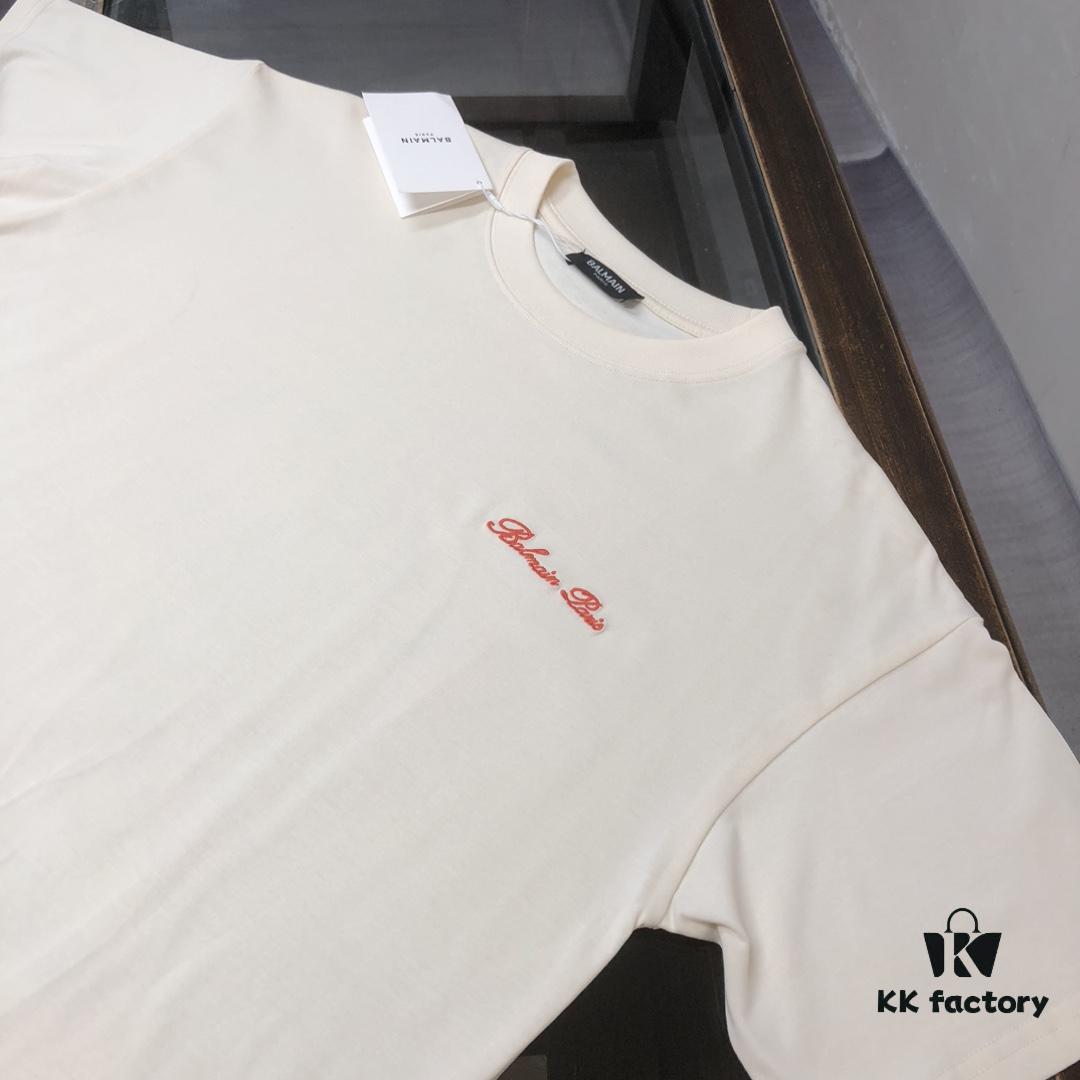 BALMAIN 2025 SS Collection Round Neck Short Sleeve T-Shirt – Same Design as Official Counter, Front and Back Custom Logo, Exclusive Fabric, Thick Board 3D Construction