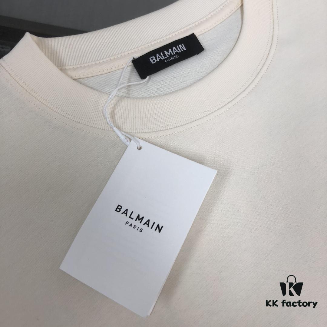 BALMAIN 2025 SS Collection Round Neck Short Sleeve T-Shirt – Same Design as Official Counter, Front and Back Custom Logo, Exclusive Fabric, Thick Board 3D Construction