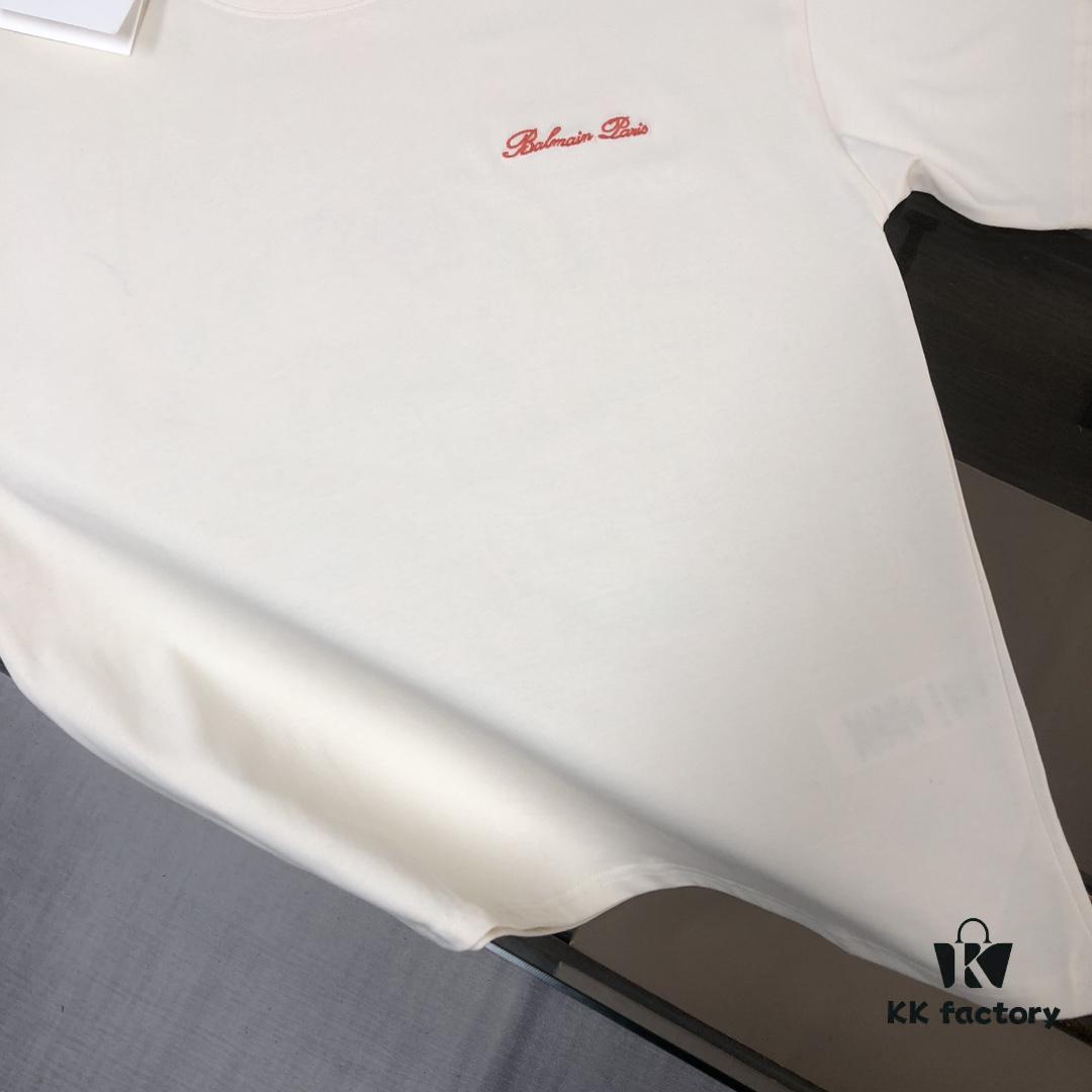 BALMAIN 2025 SS Collection Round Neck Short Sleeve T-Shirt – Same Design as Official Counter, Front and Back Custom Logo, Exclusive Fabric, Thick Board 3D Construction