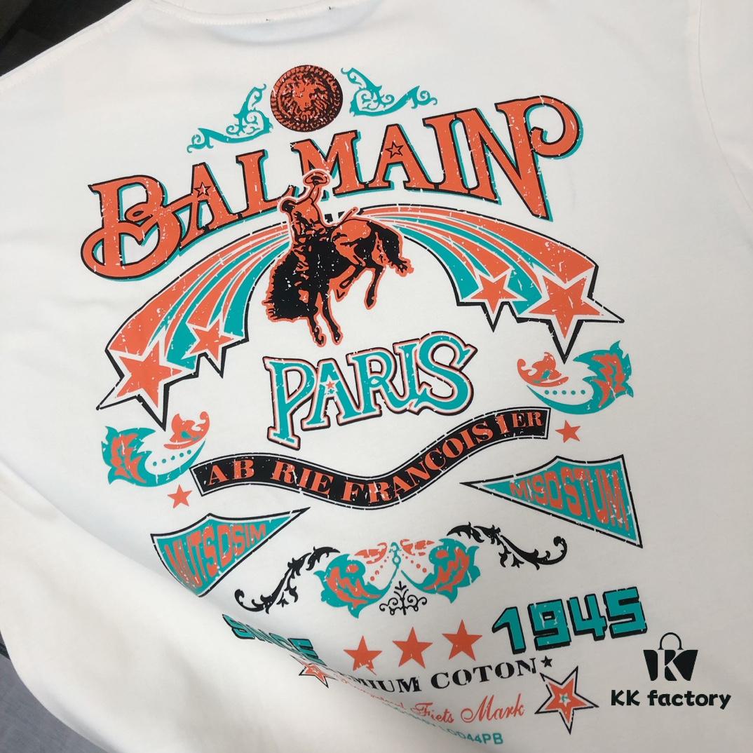 BALMAIN 2025 SS Collection Round Neck Short Sleeve T-Shirt – Same Design as Official Counter, Front and Back Custom Logo, Exclusive Fabric, Thick Board 3D Construction
