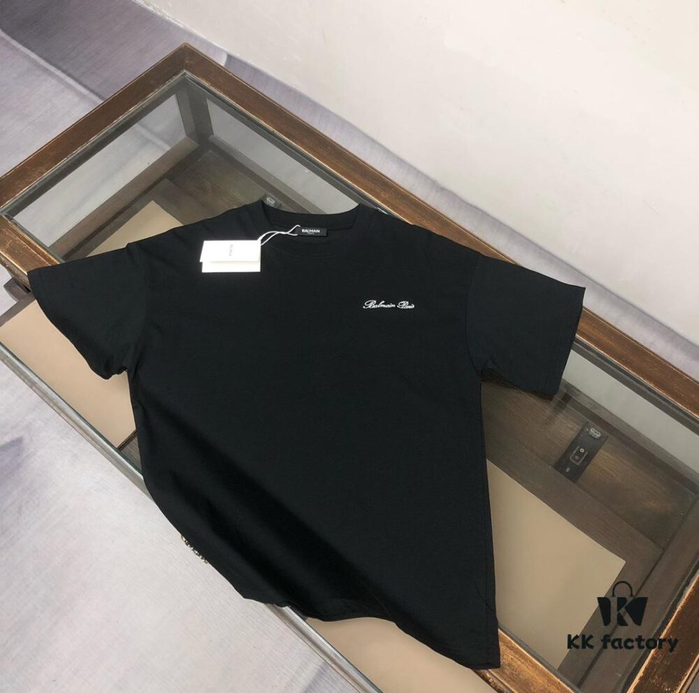 BALMAIN 2025 Spring/Summer Collection Round-Neck Short-Sleeve T-Shirt with Custom Embroidered Logo – Same as Official Counter Version