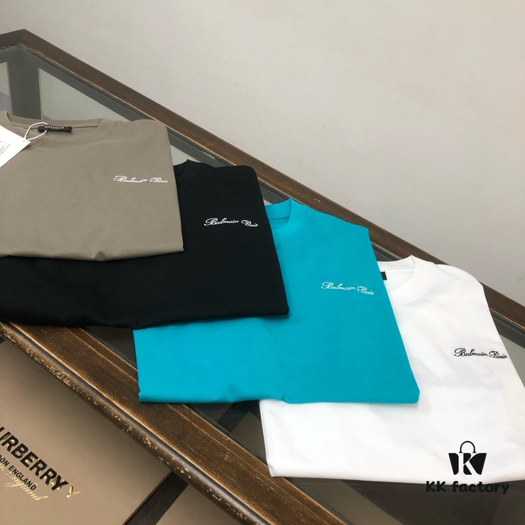 BALMAIN 2025 Spring/Summer Collection Round-Neck Short-Sleeve T-Shirt with Custom Embroidered Logo – Same as Official Counter Version