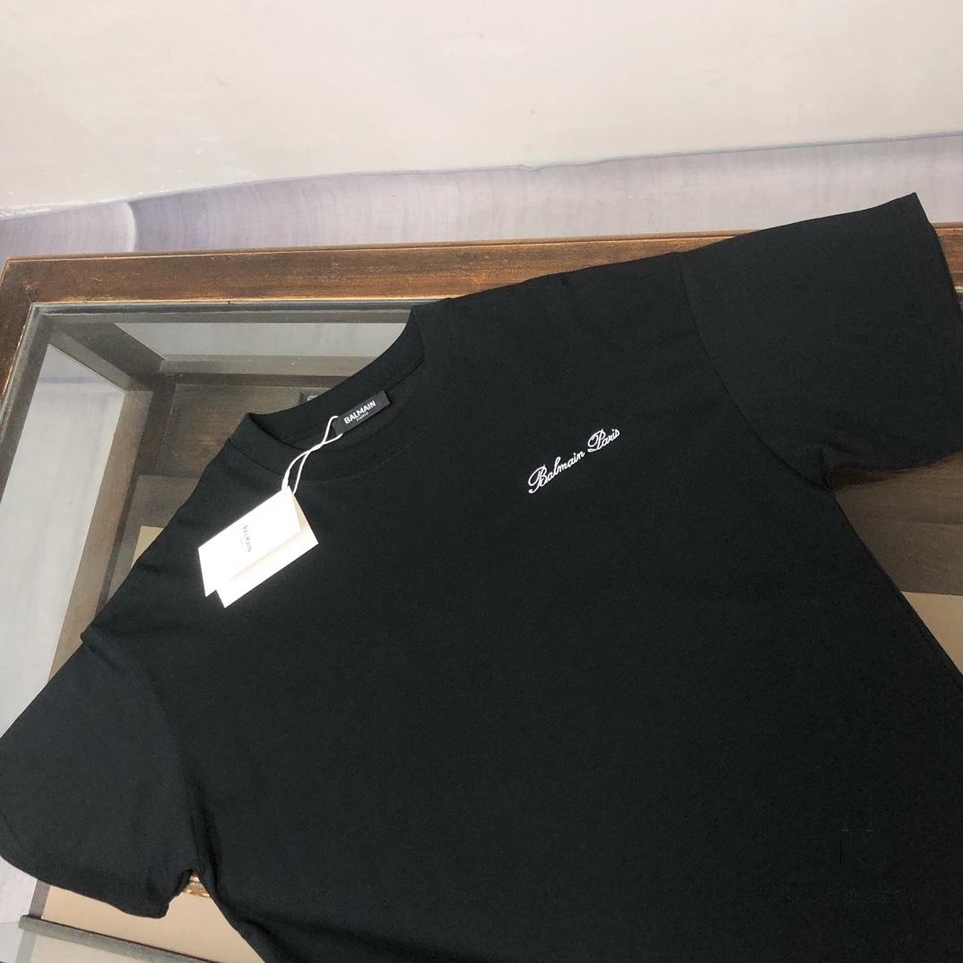 BALMAIN 2025 Spring/Summer Collection Round-Neck Short-Sleeve T-Shirt with Custom Embroidered Logo – Same as Official Counter Version