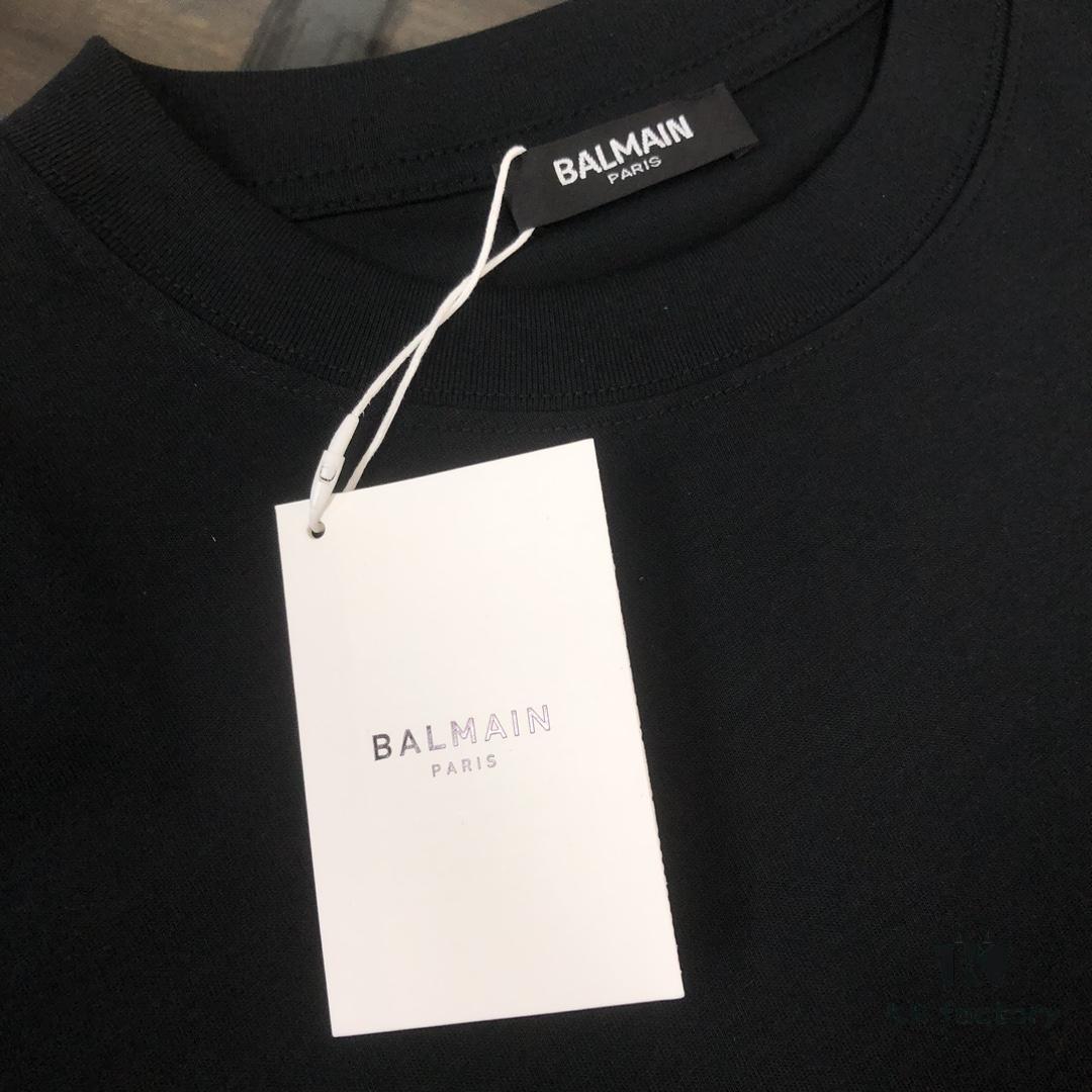 BALMAIN 2025 Spring/Summer Collection Round-Neck Short-Sleeve T-Shirt with Custom Embroidered Logo – Same as Official Counter Version