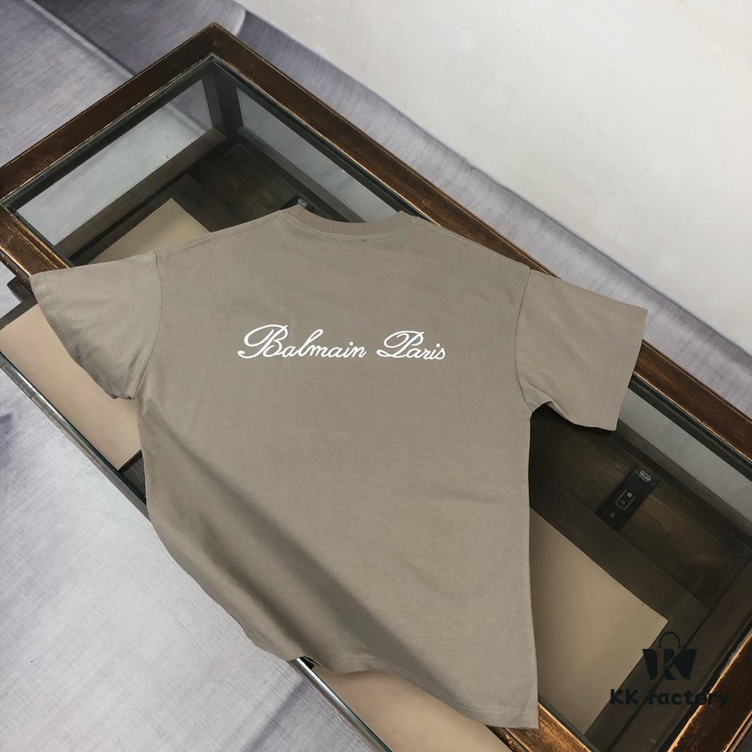 BALMAIN 25SS Counterpart Round Neck Short Sleeve T-Shirt with Custom Embroidered Logo – Premium Heavyweight Cotton Fabric, Unisex Design