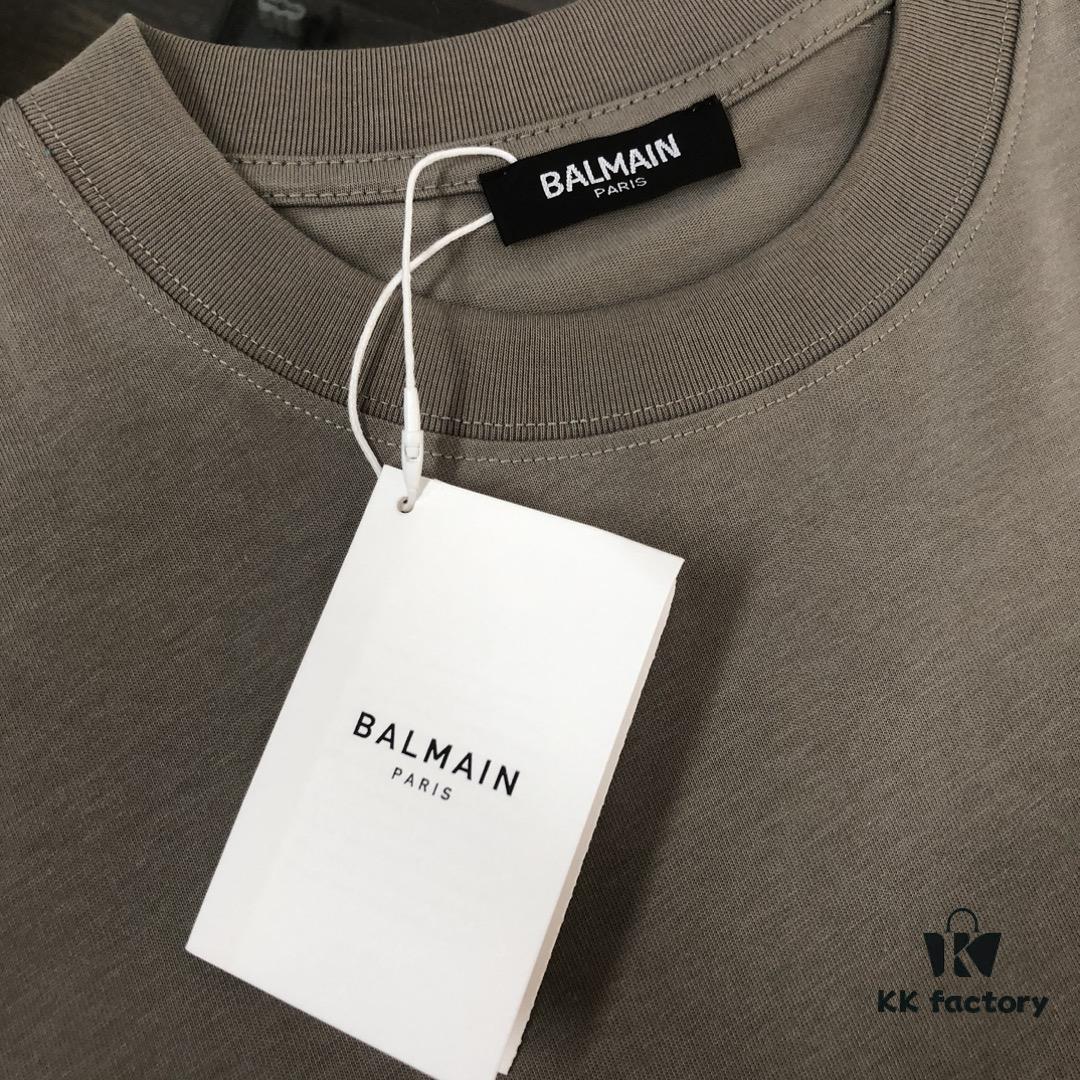 BALMAIN 25SS Counterpart Round Neck Short Sleeve T-Shirt with Custom Embroidered Logo – Premium Heavyweight Cotton Fabric, Unisex Design