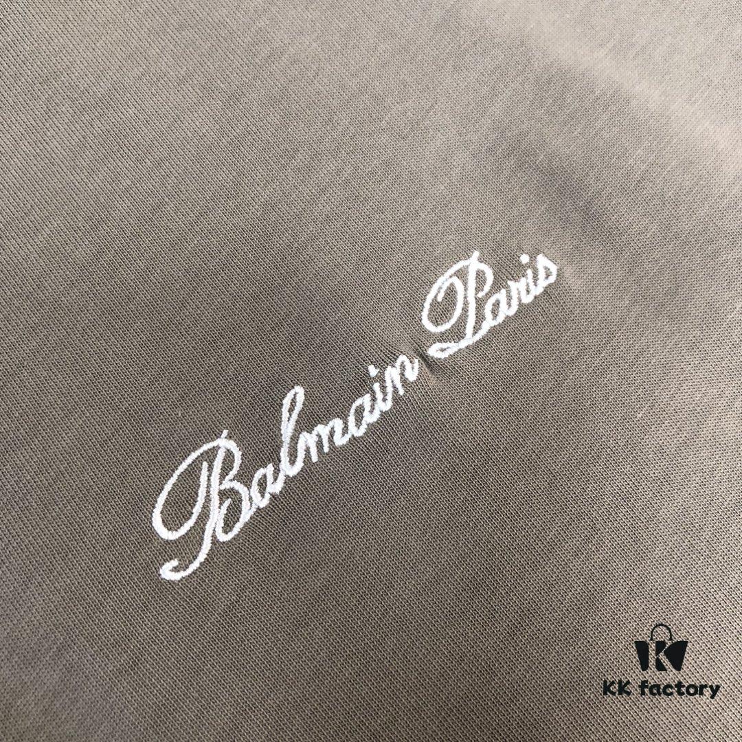 BALMAIN 25SS Counterpart Round Neck Short Sleeve T-Shirt with Custom Embroidered Logo – Premium Heavyweight Cotton Fabric, Unisex Design