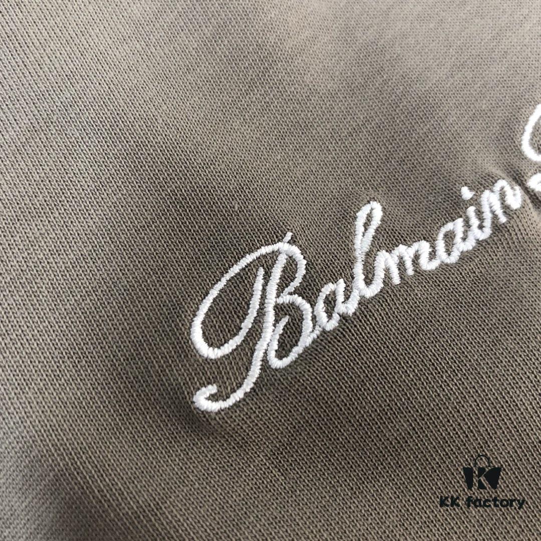 BALMAIN 25SS Counterpart Round Neck Short Sleeve T-Shirt with Custom Embroidered Logo – Premium Heavyweight Cotton Fabric, Unisex Design