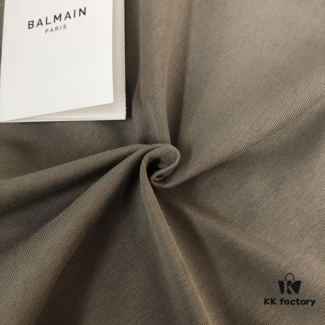 BALMAIN 25SS Counterpart Round Neck Short Sleeve T-Shirt with Custom Embroidered Logo – Premium Heavyweight Cotton Fabric, Unisex Design